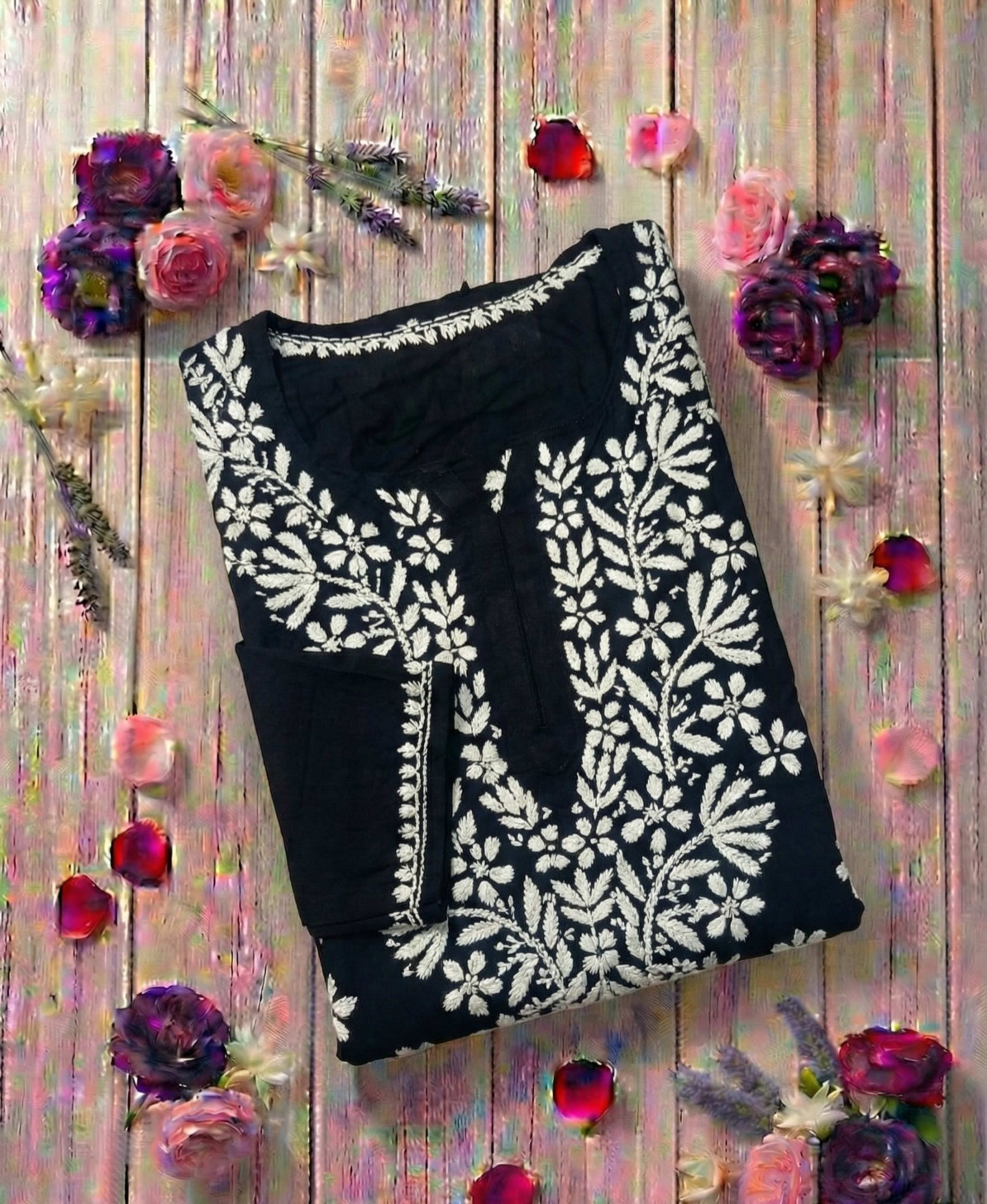 Authentic Lucknowi Handwork Chikankari Short Kurti - Premium Rayon (18+ Colors) Lucknowi Chikankari - Full view 6