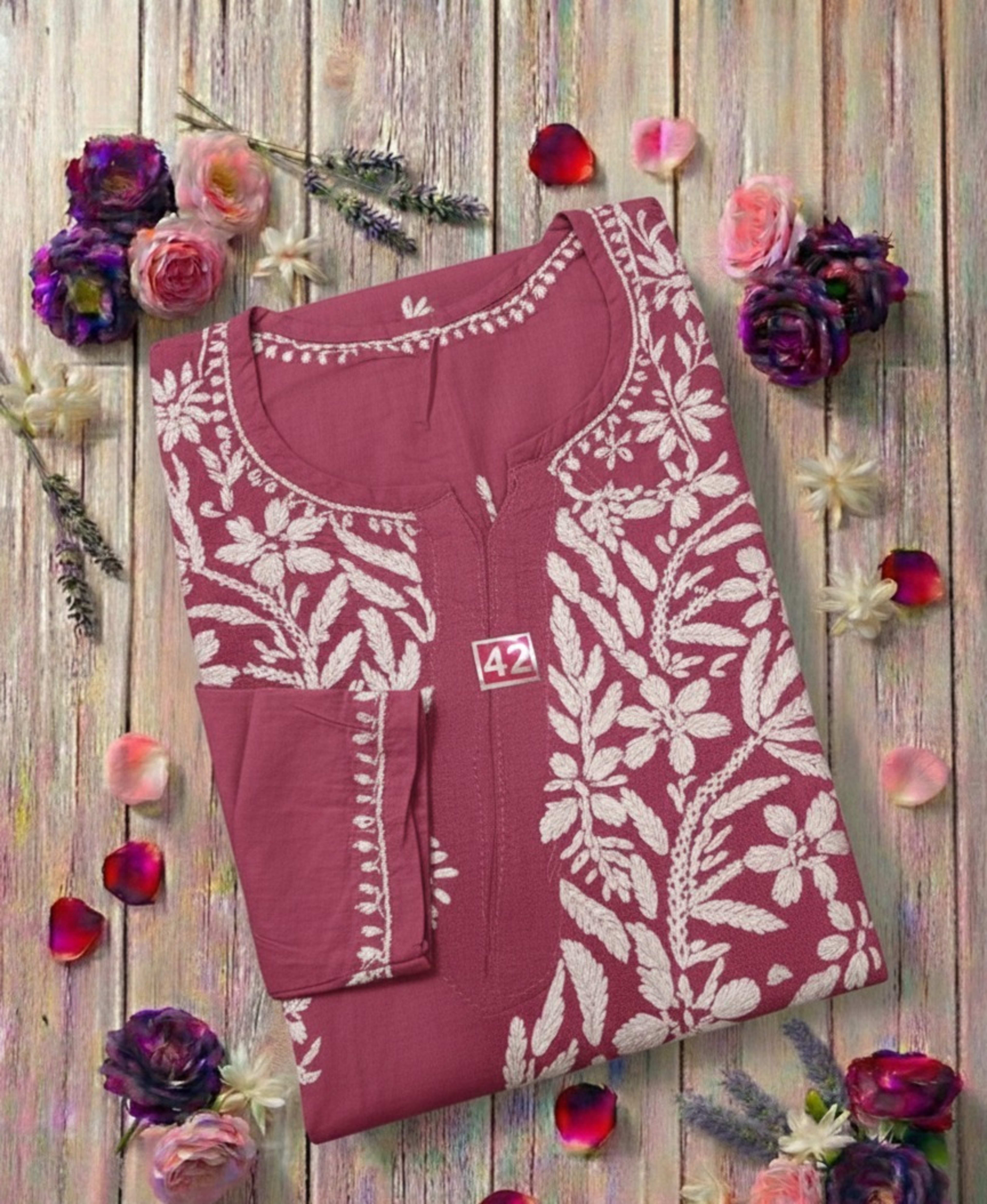 Authentic Lucknowi Handwork Chikankari Short Kurti - Premium Rayon (18+ Colors) Lucknowi Chikankari - Full view 7