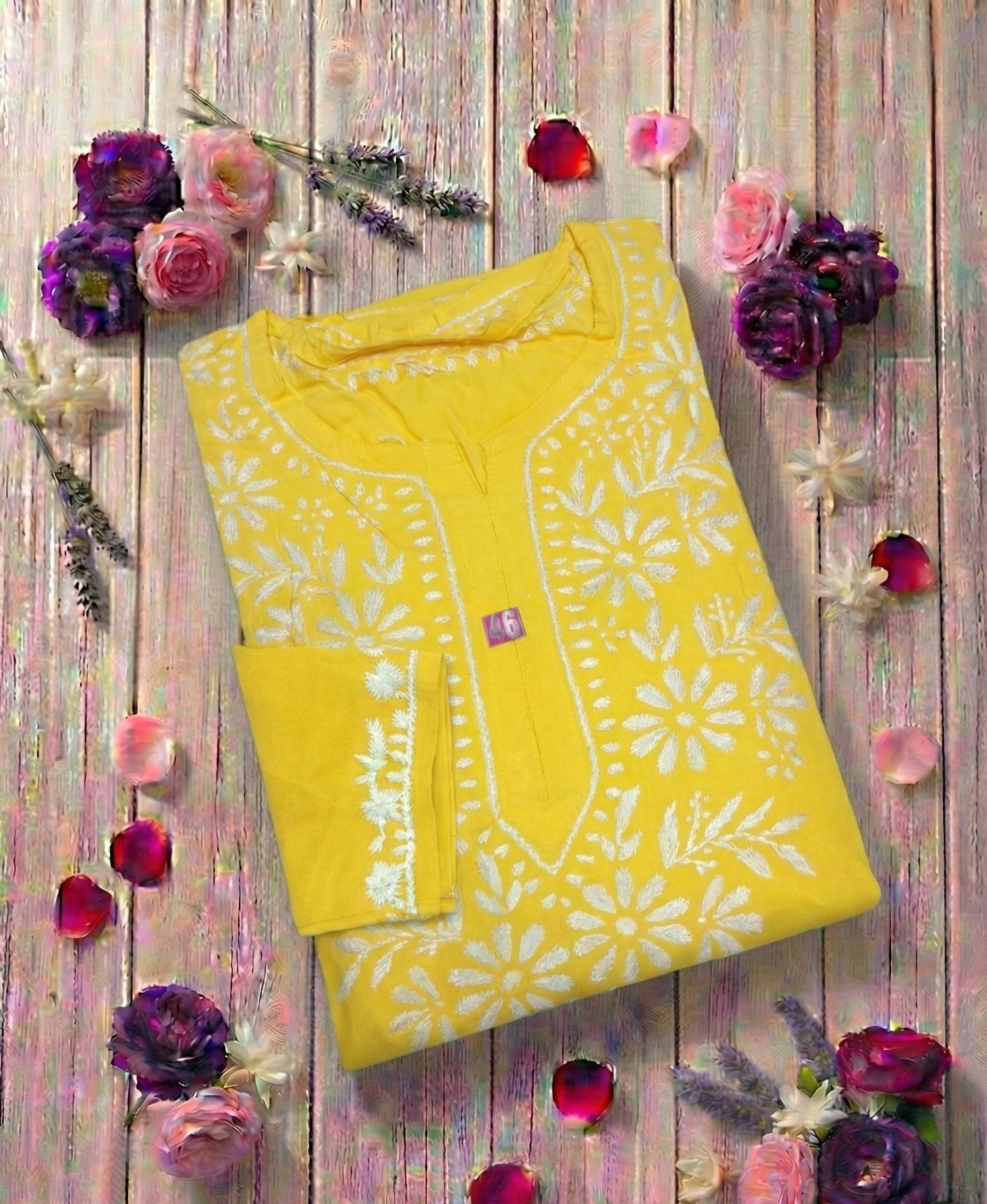 Authentic Lucknowi Handwork Chikankari Short Kurti - Premium Rayon (18+ Colors) Lucknowi Chikankari - Full view 8