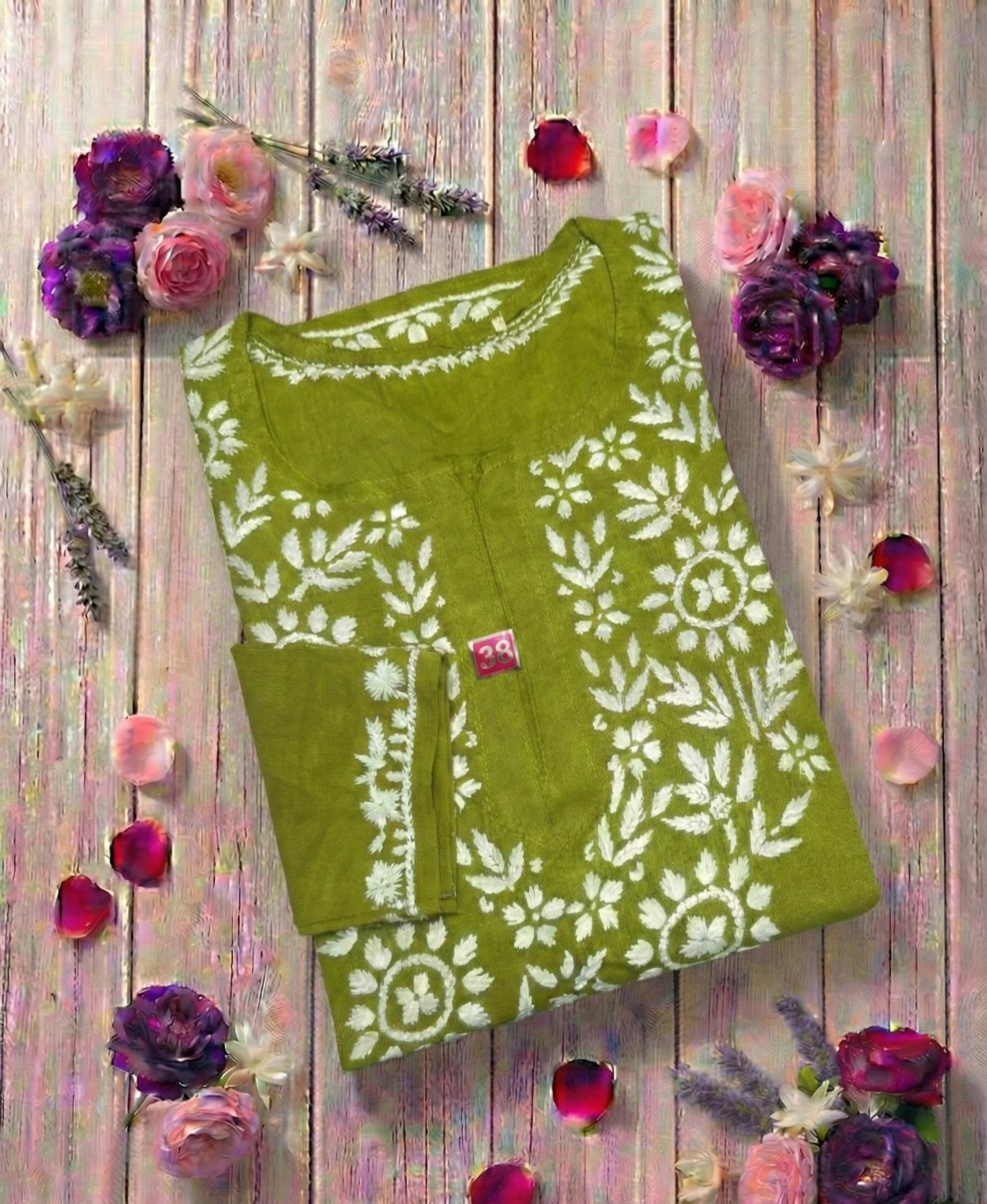 Authentic Lucknowi Handwork Chikankari Short Kurti - Premium Rayon (18+ Colors) Lucknowi Chikankari - Full view 9