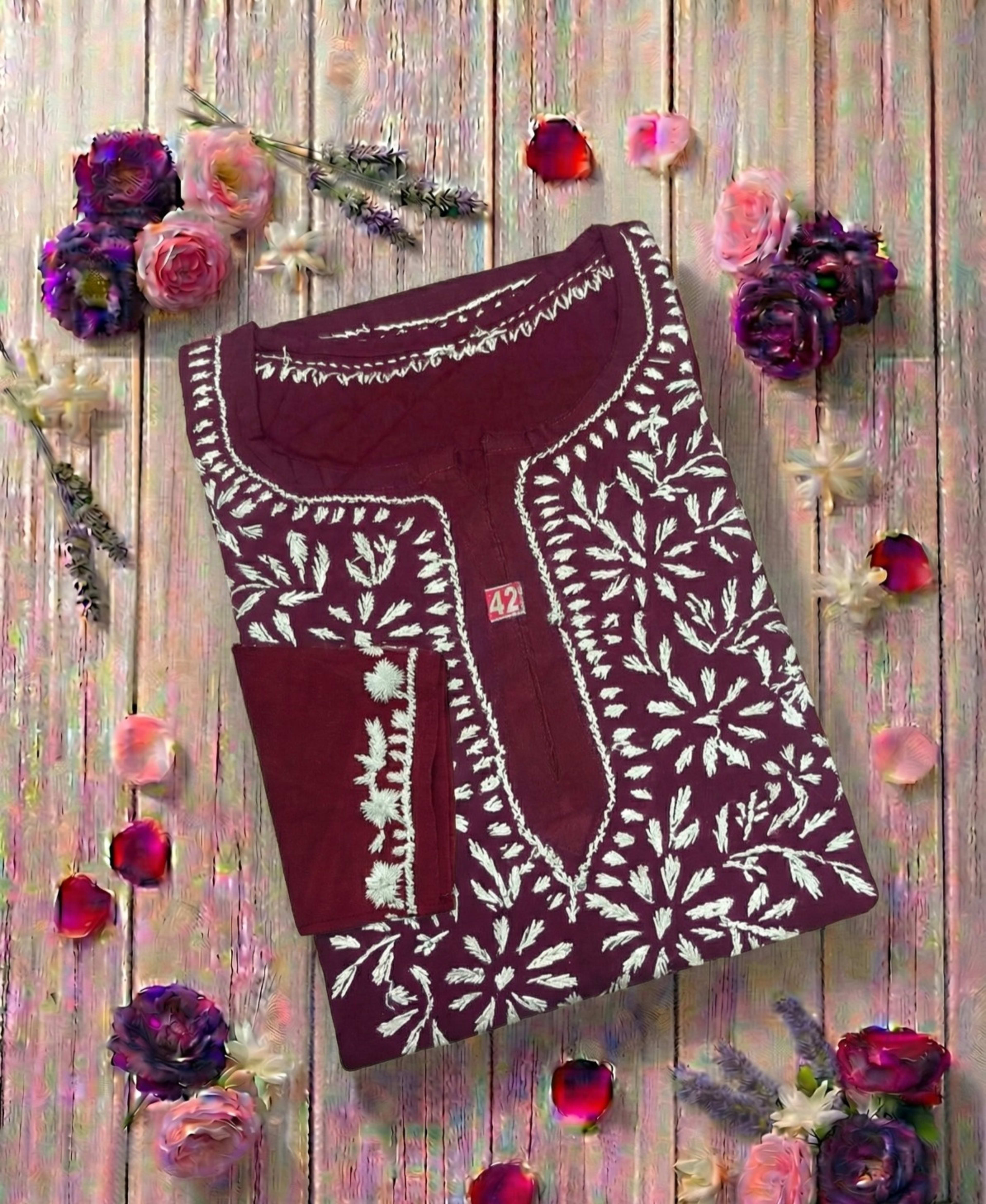 Authentic Lucknowi Handwork Chikankari Short Kurti - Premium Rayon (18+ Colors) Lucknowi Chikankari - Full view 10