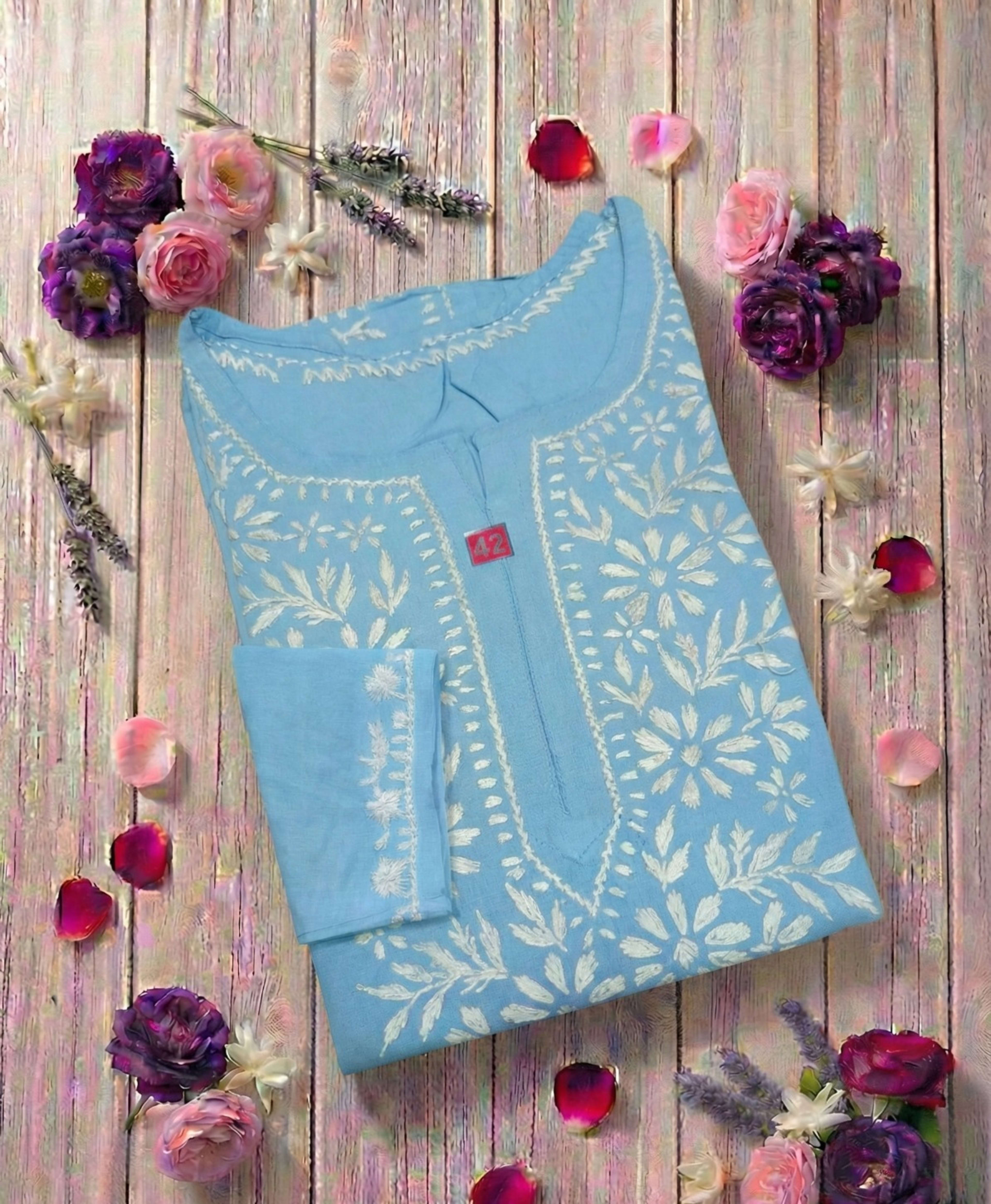 Authentic Lucknowi Handwork Chikankari Short Kurti - Premium Rayon (18+ Colors) Lucknowi Chikankari - Full view 11