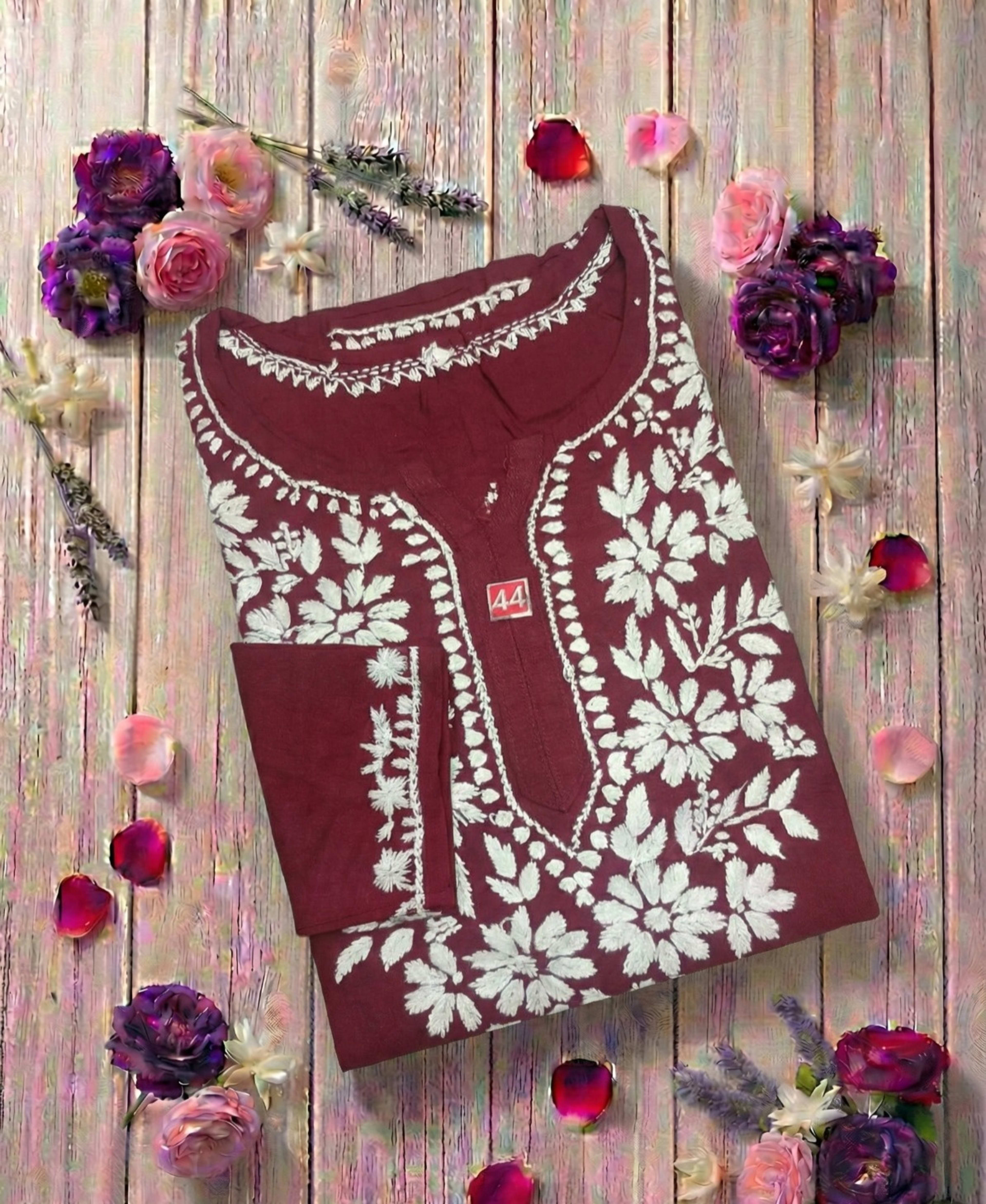 Authentic Lucknowi Handwork Chikankari Short Kurti - Premium Rayon (18+ Colors) Lucknowi Chikankari - Full view 13