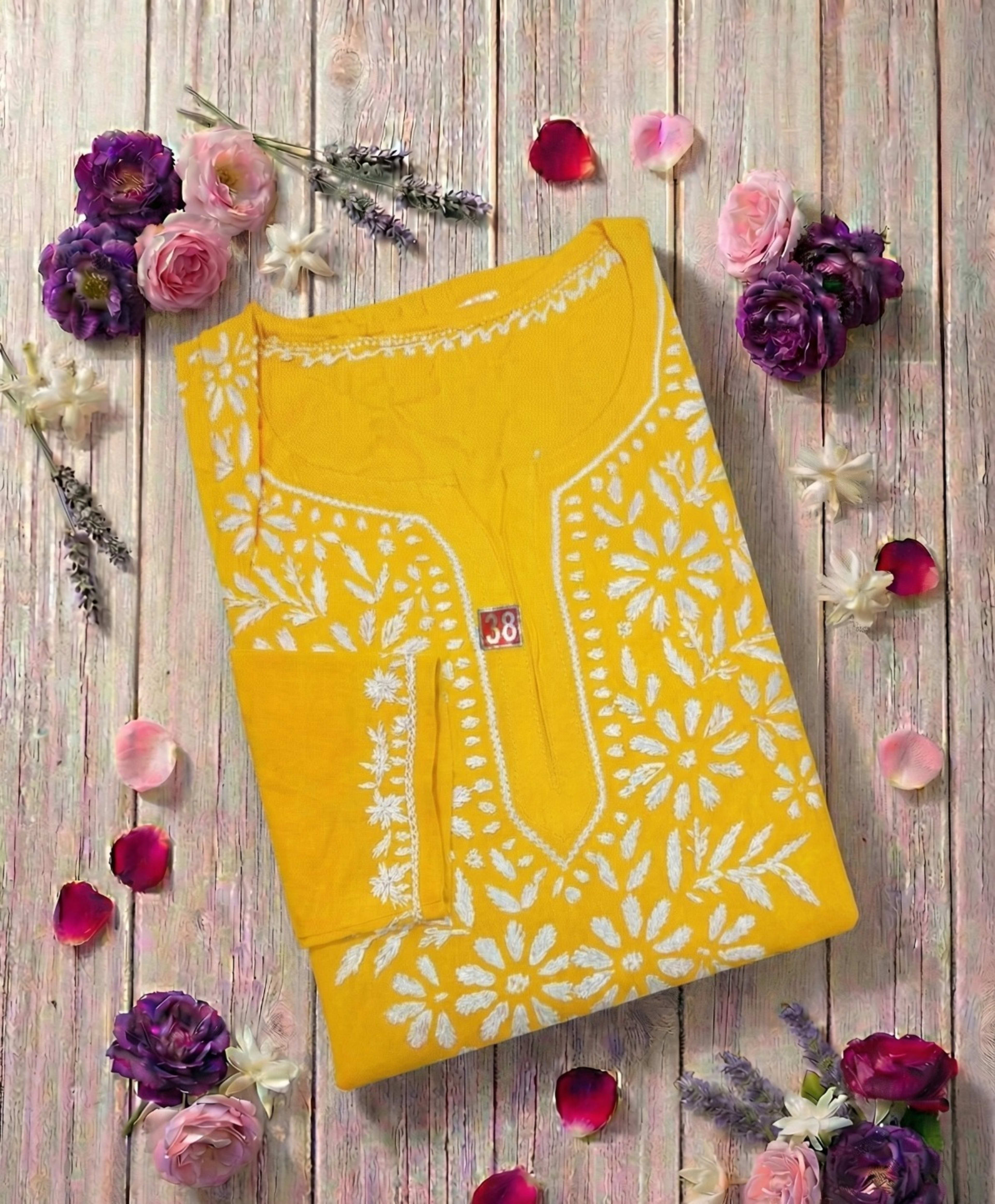 Authentic Lucknowi Handwork Chikankari Short Kurti - Premium Rayon (18+ Colors) Lucknowi Chikankari - Full view 14