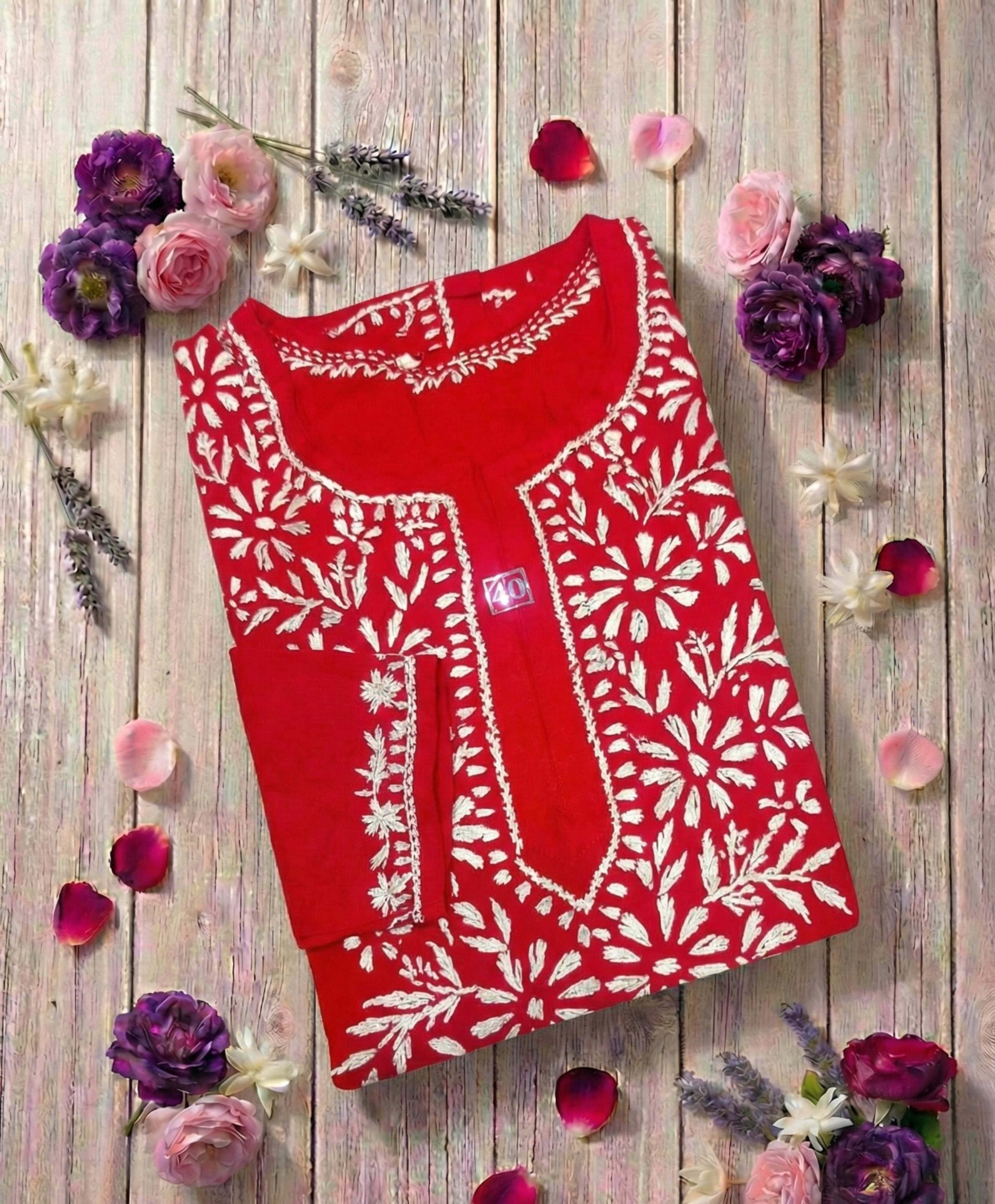 Authentic Lucknowi Handwork Chikankari Short Kurti - Premium Rayon (18+ Colors) Lucknowi Chikankari - Full view 15