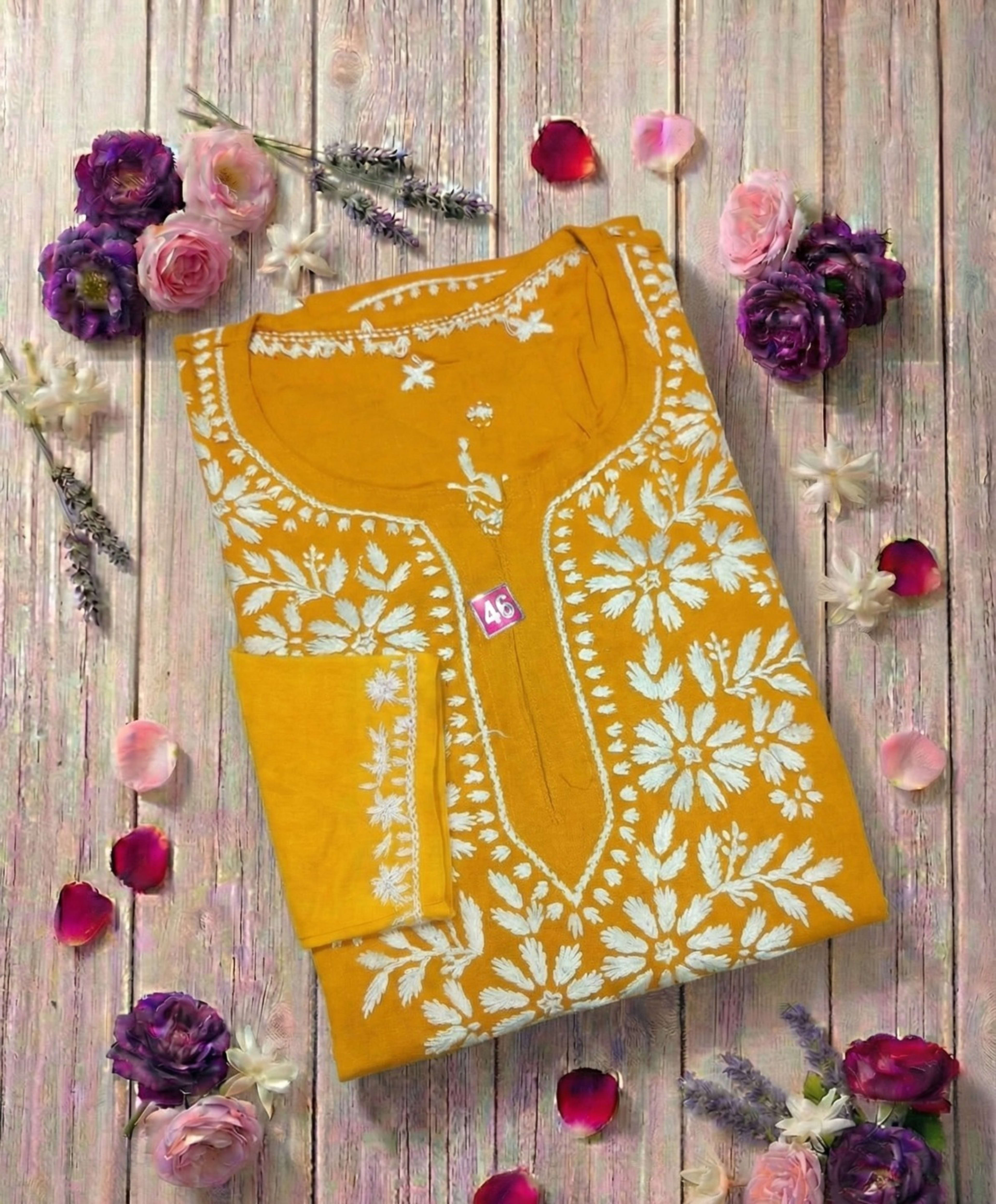 Authentic Lucknowi Handwork Chikankari Short Kurti - Premium Rayon (18+ Colors) Lucknowi Chikankari - Full view 16