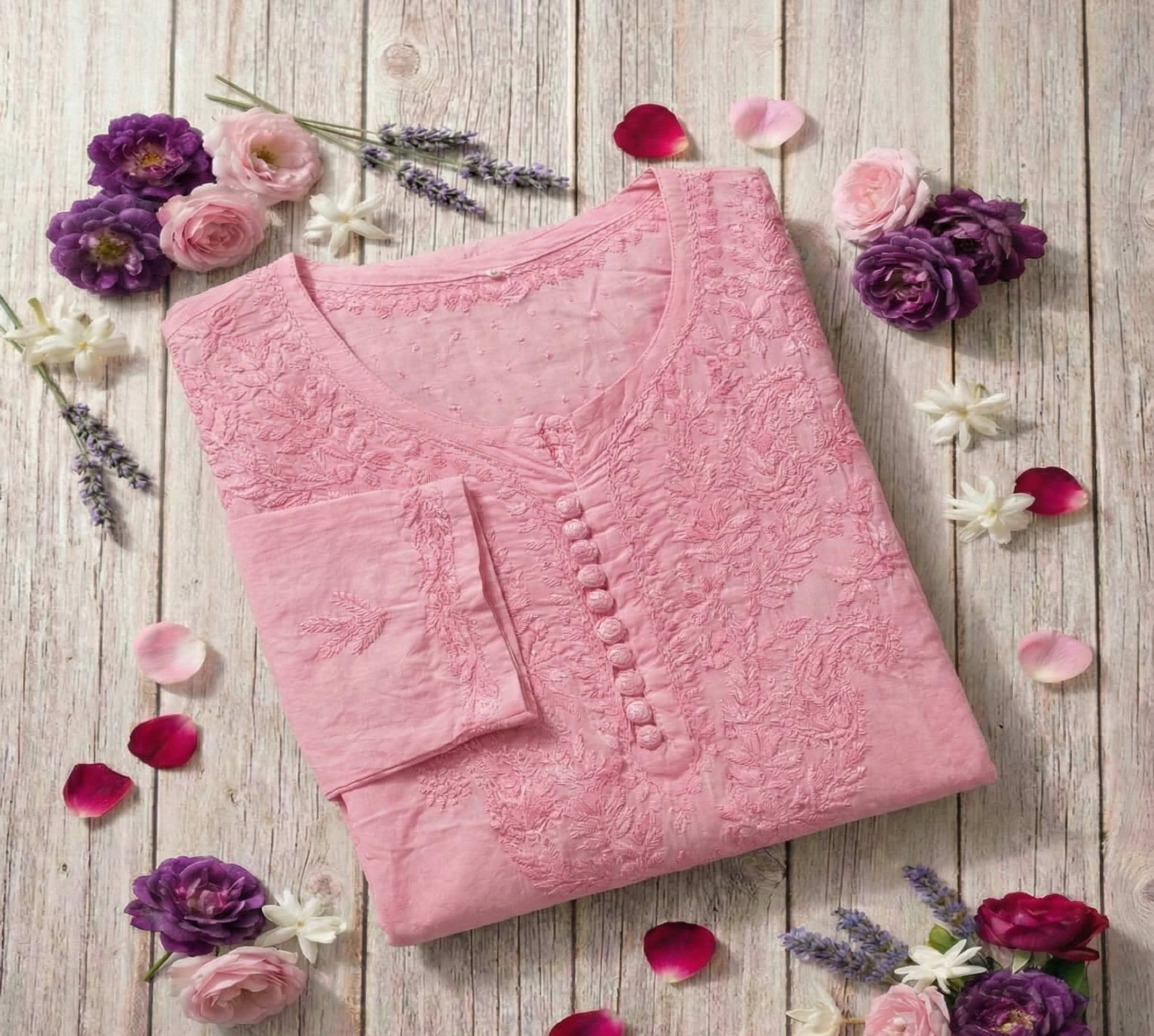 Premium Dobby Weave Cotton Handwork Kurta for Women (Opaque - No Inner Required) Lucknowi Chikankari - Full view 2