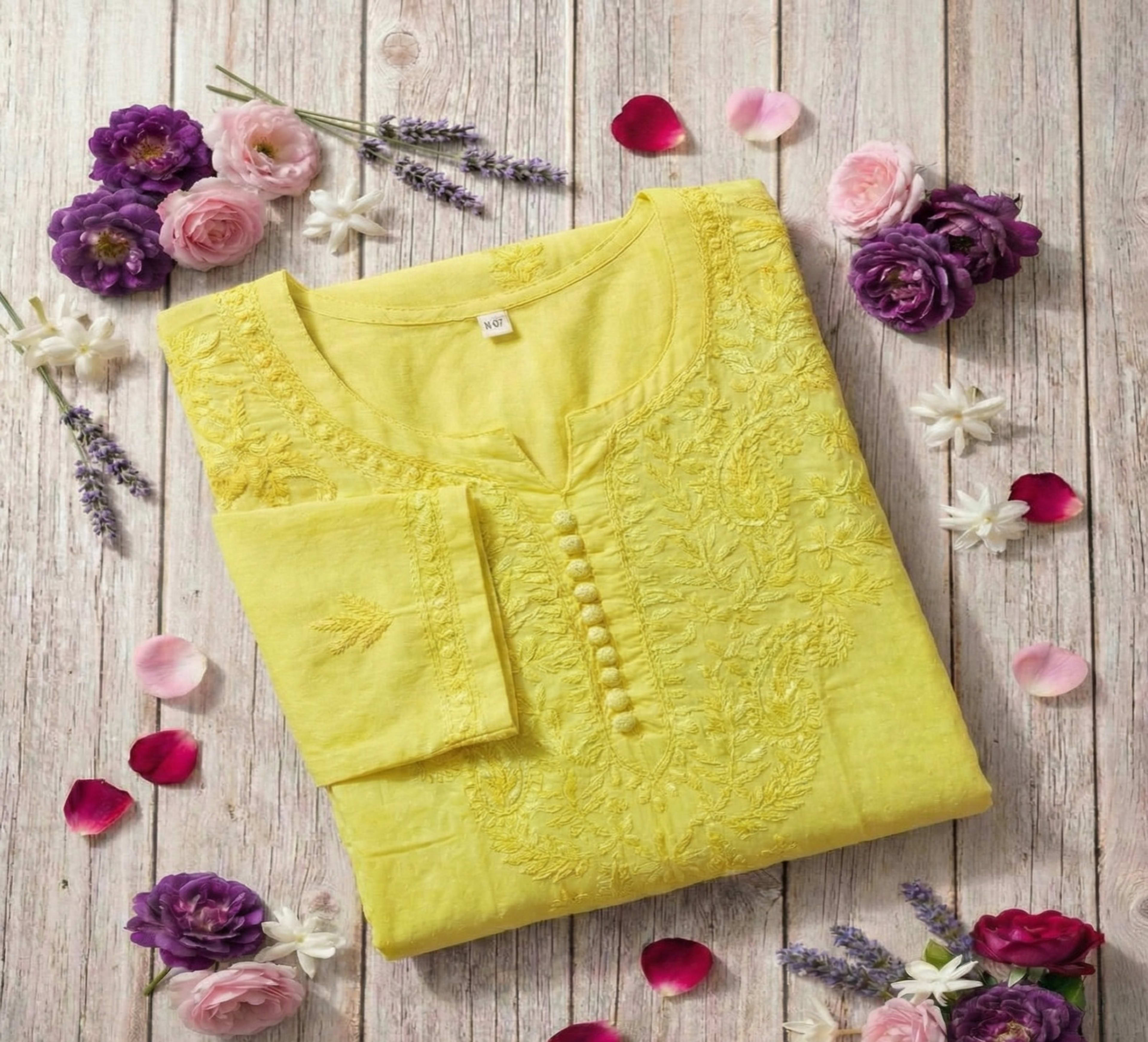 Premium Dobby Weave Cotton Handwork Kurta for Women (Opaque - No Inner Required) Lucknowi Chikankari - Full view 3