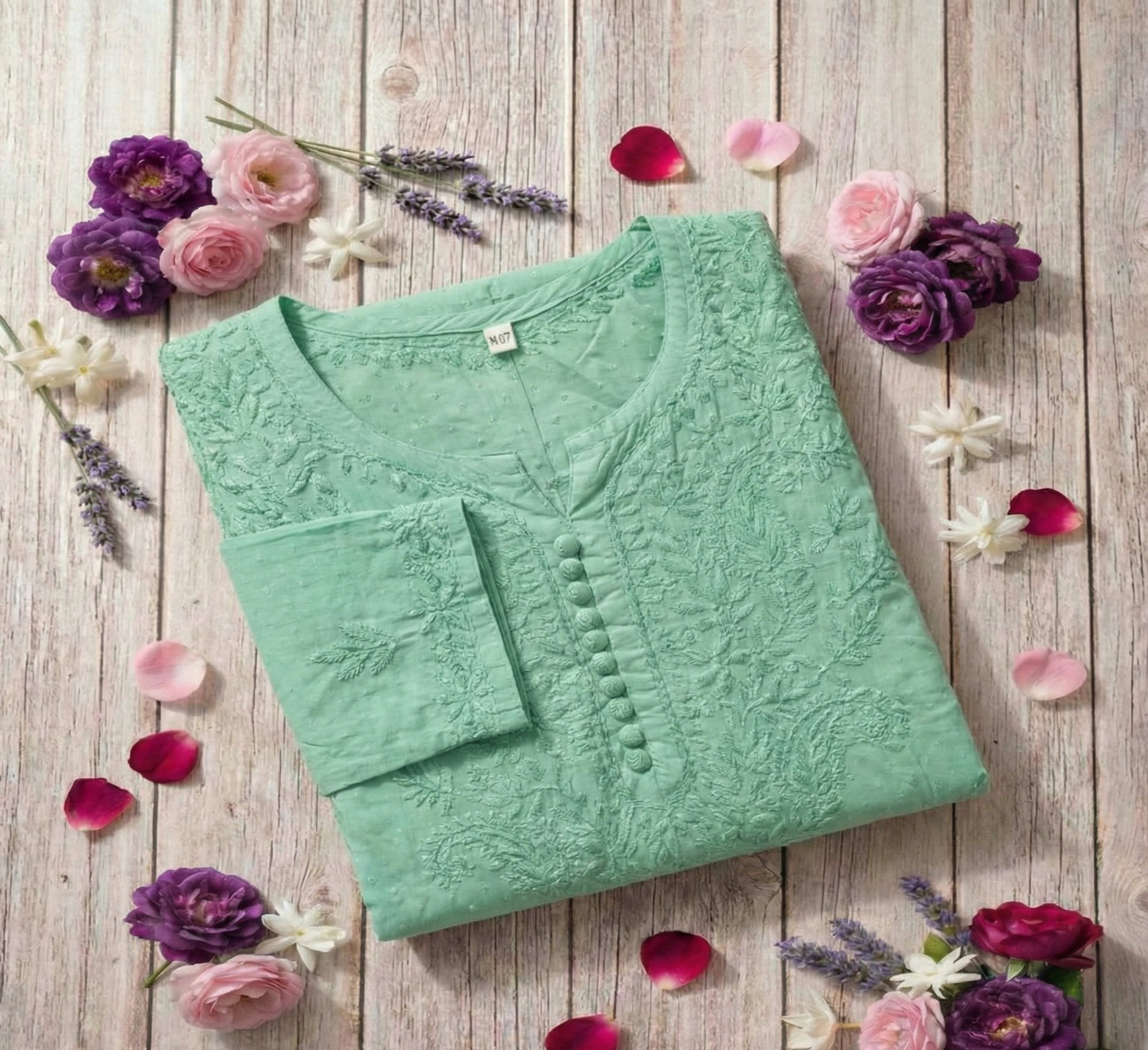 Premium Dobby Weave Cotton Handwork Kurta for Women (Opaque - No Inner Required) Lucknowi Chikankari - Full view 4