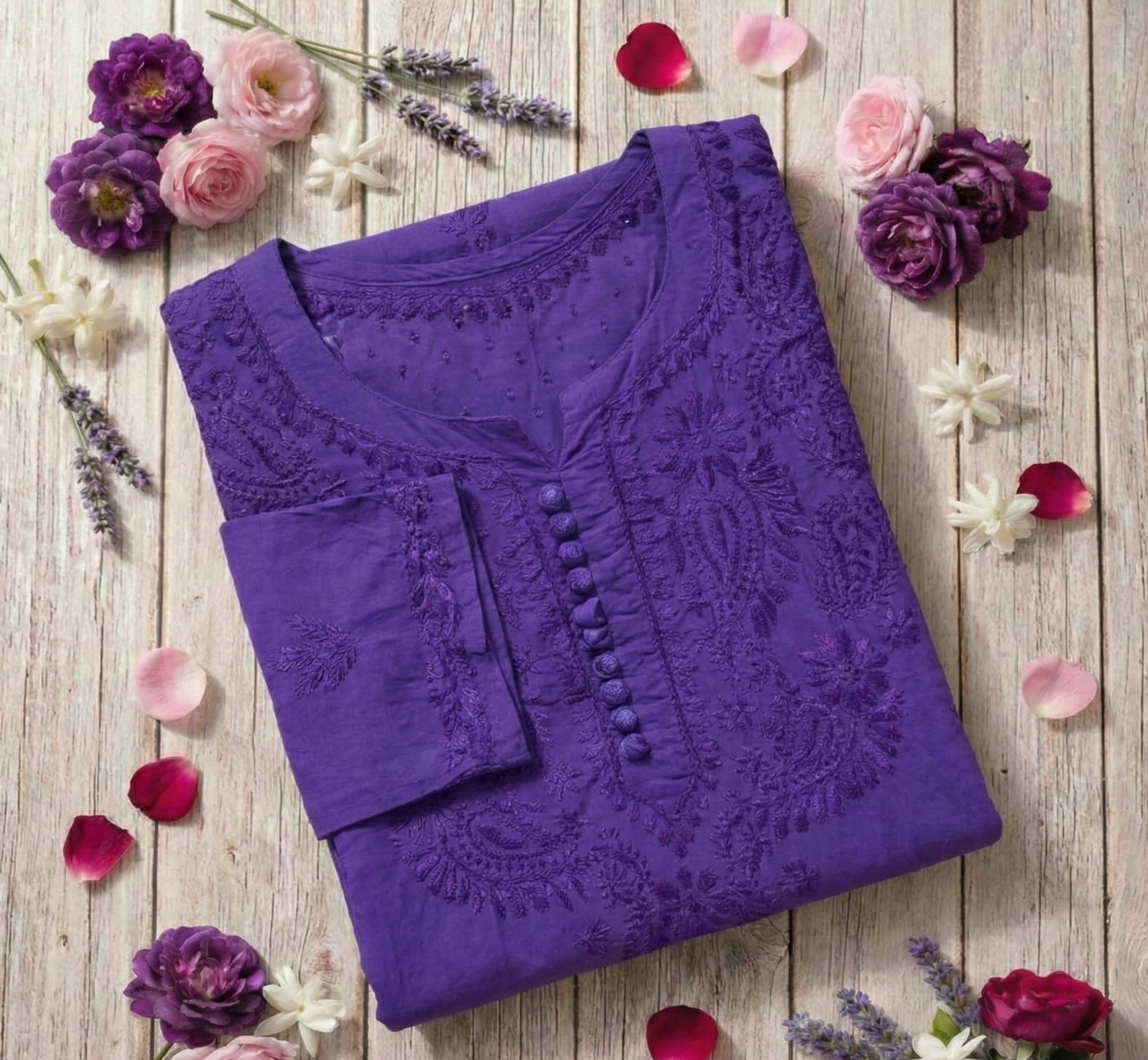 Premium Dobby Weave Cotton Handwork Kurta for Women (Opaque - No Inner Required) Lucknowi Chikankari - Full view 5