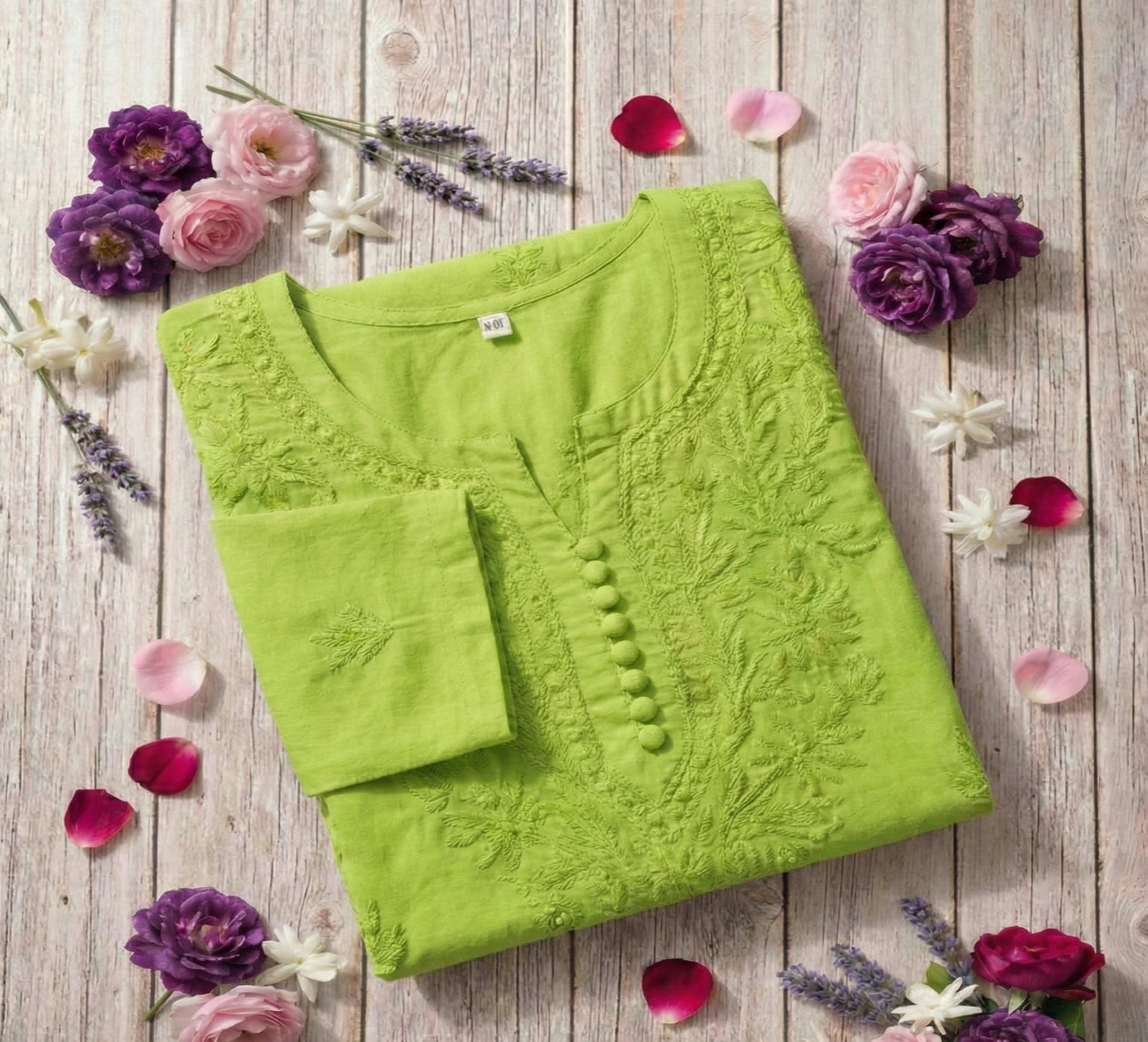 Premium Dobby Weave Cotton Handwork Kurta for Women (Opaque - No Inner Required) Lucknowi Chikankari - Full view 6