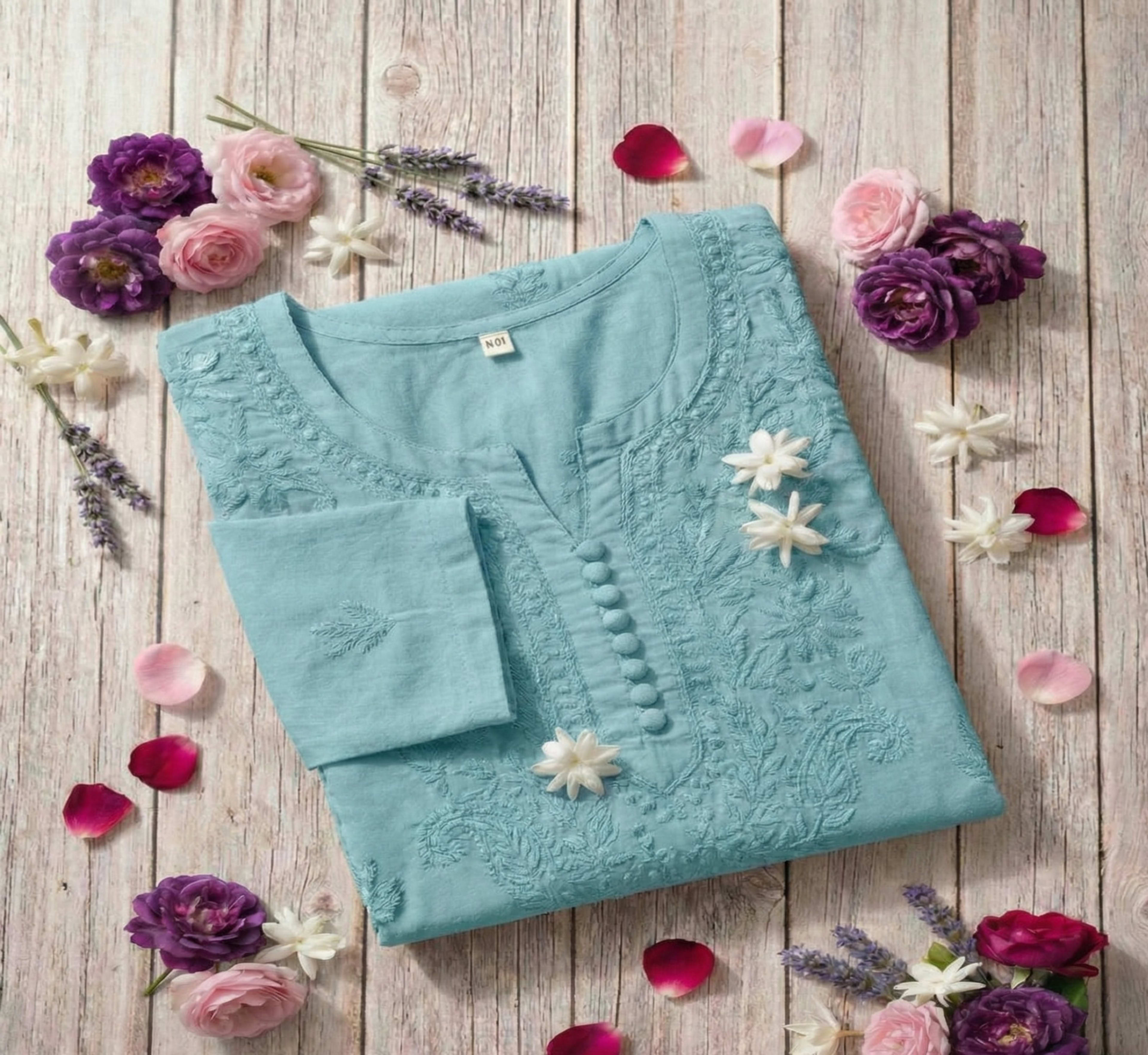 Premium Dobby Weave Cotton Handwork Kurta for Women (Opaque - No Inner Required) Lucknowi Chikankari - Full view 7