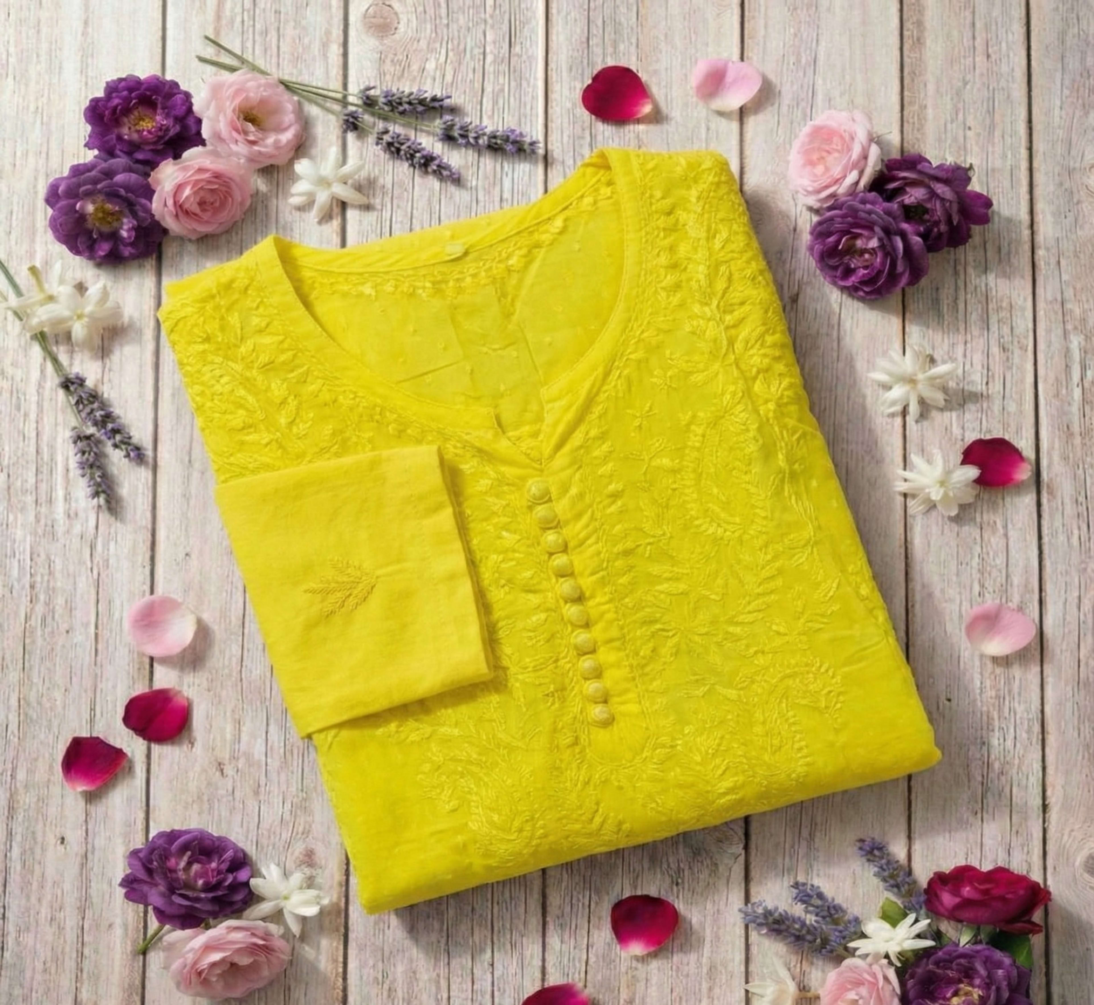 Premium Dobby Weave Cotton Handwork Kurta for Women (Opaque - No Inner Required) Lucknowi Chikankari - Full view 8