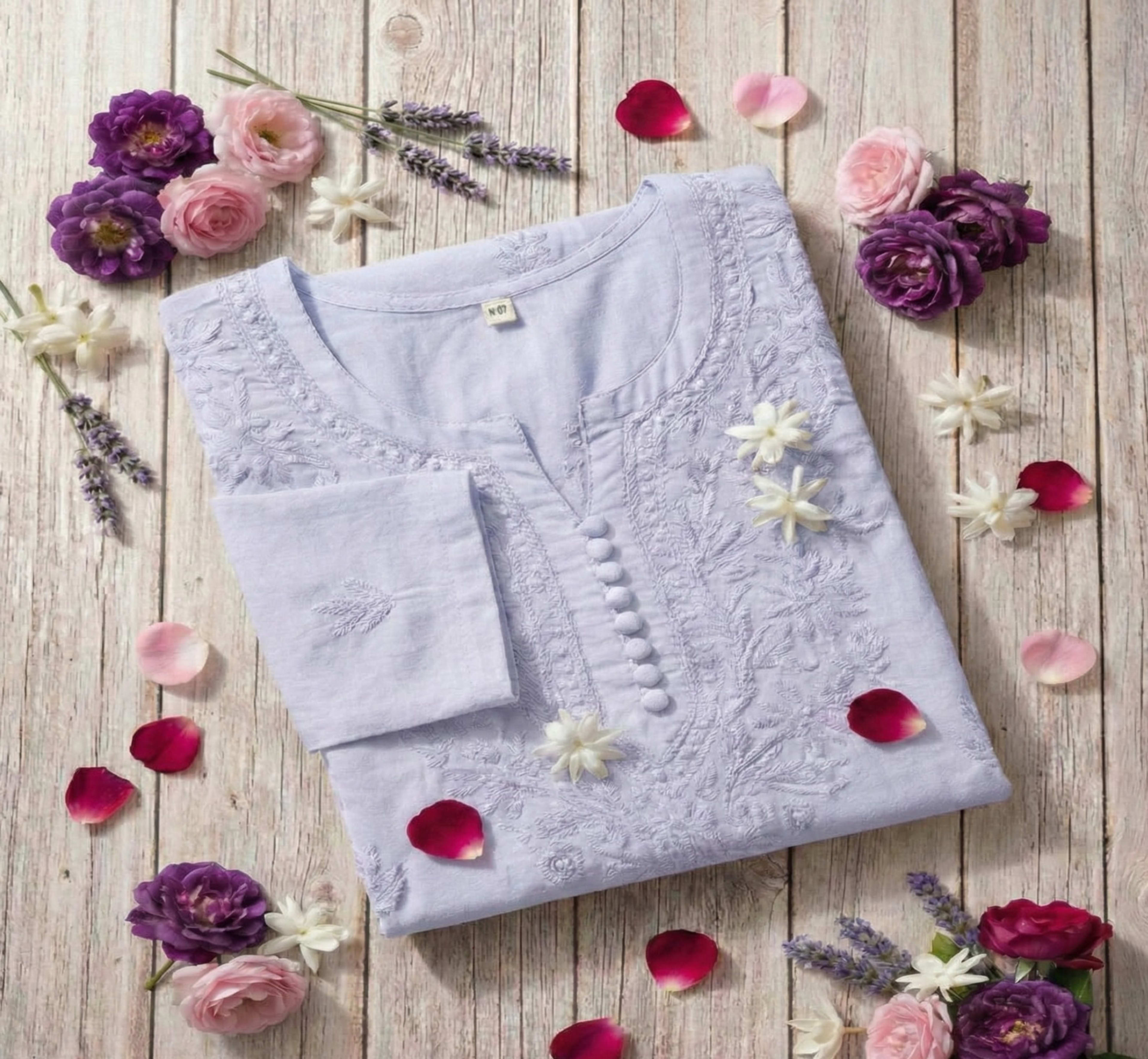 Premium Dobby Weave Cotton Handwork Kurta for Women (Opaque - No Inner Required) Lucknowi Chikankari - Full view 9