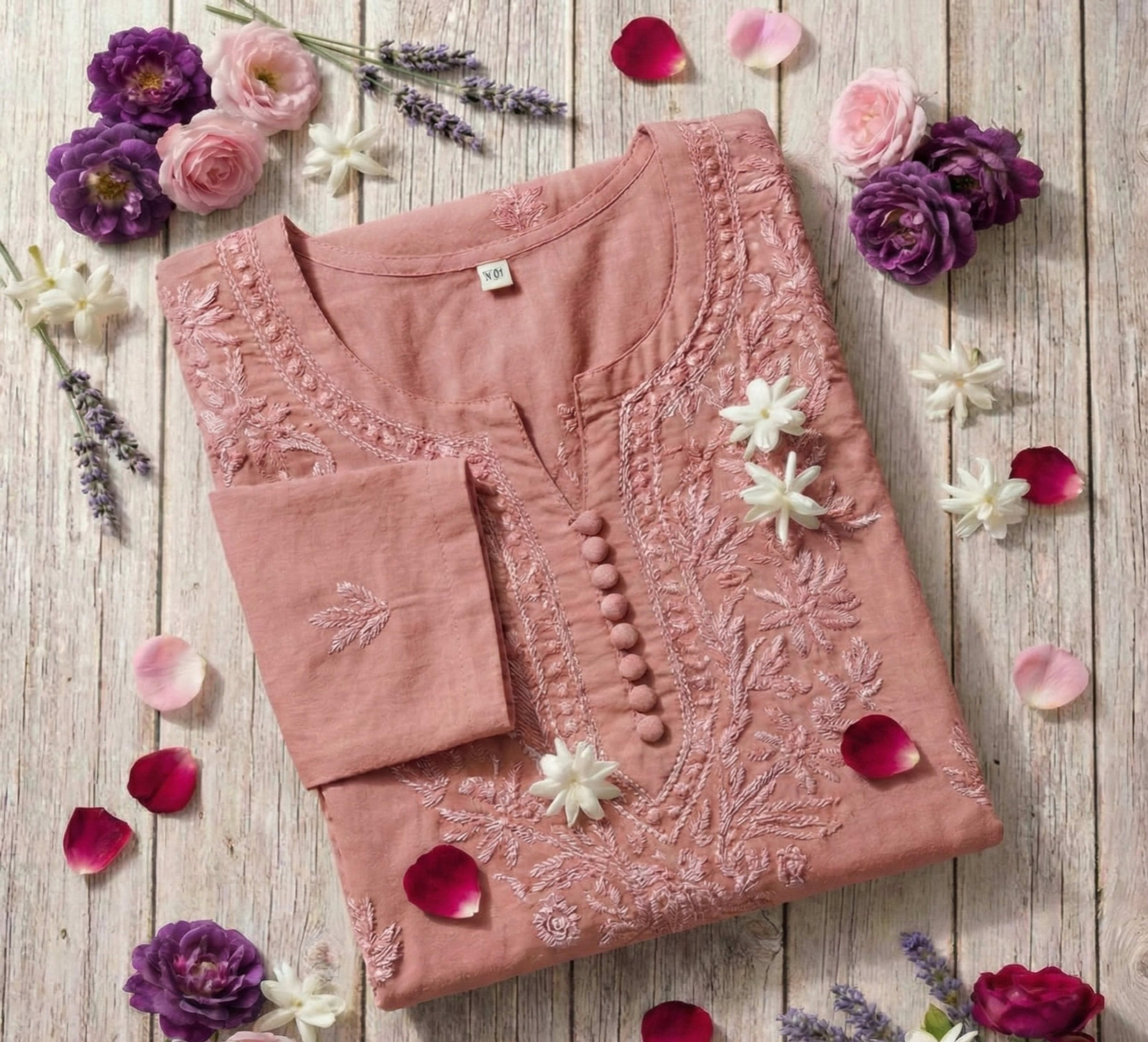 Premium Dobby Weave Cotton Handwork Kurta for Women (Opaque - No Inner Required) Lucknowi Chikankari - Full view 10