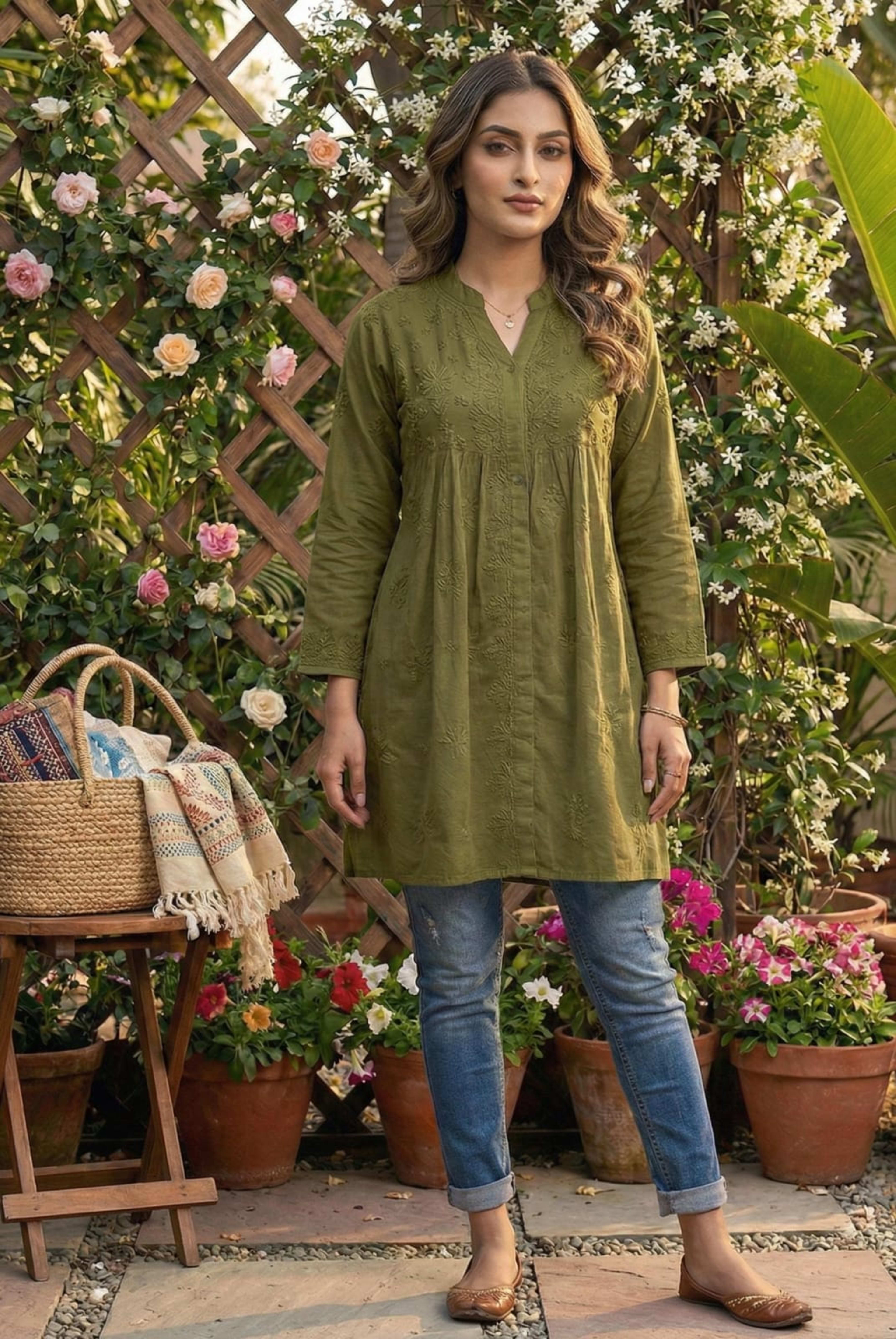 Premium Lucknowi Chikankari Short Anarkali (16kg Heavy Rayon) Lucknowi Chikankari - Full view 6