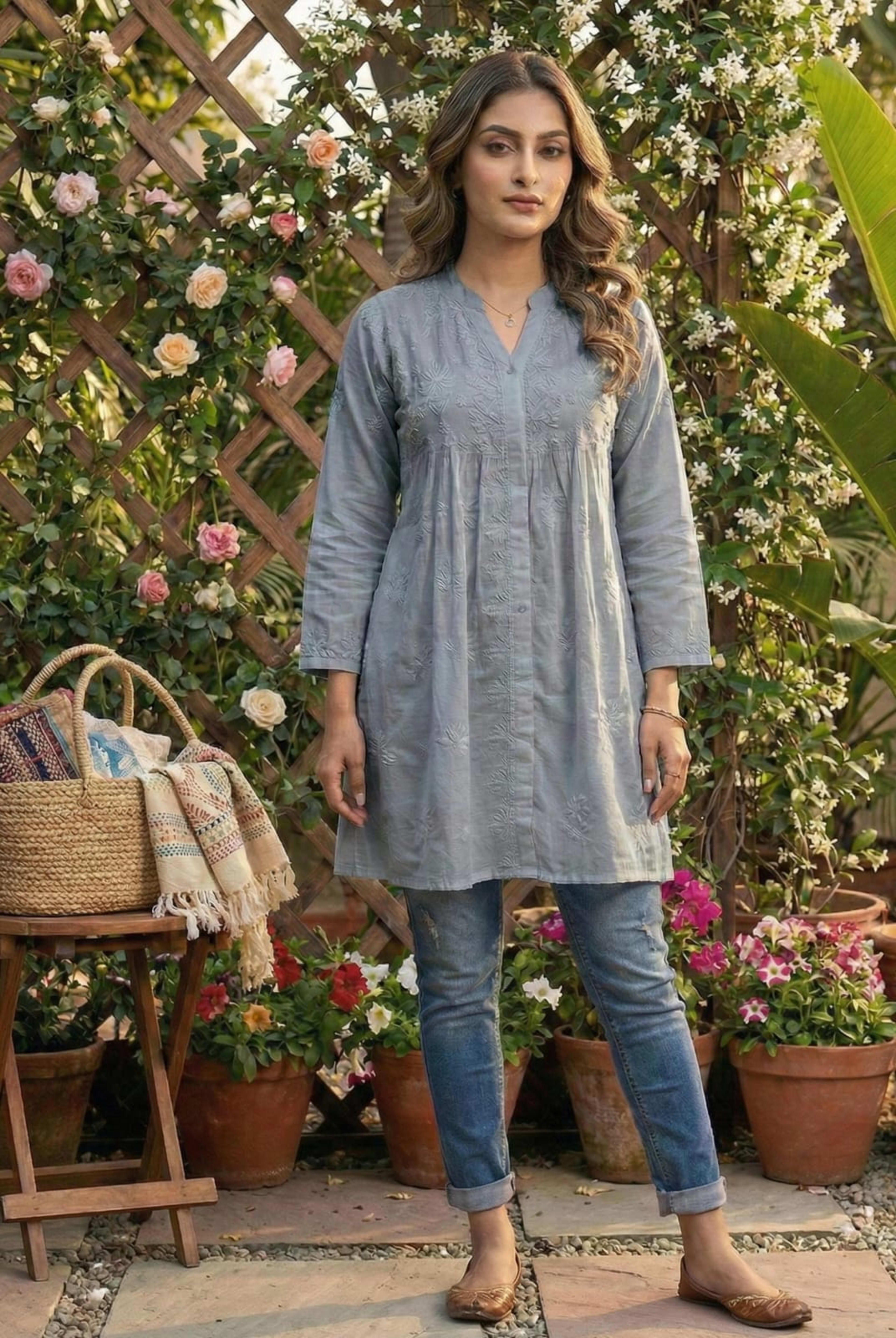 Premium Lucknowi Chikankari Short Anarkali (16kg Heavy Rayon) Lucknowi Chikankari - Full view 7