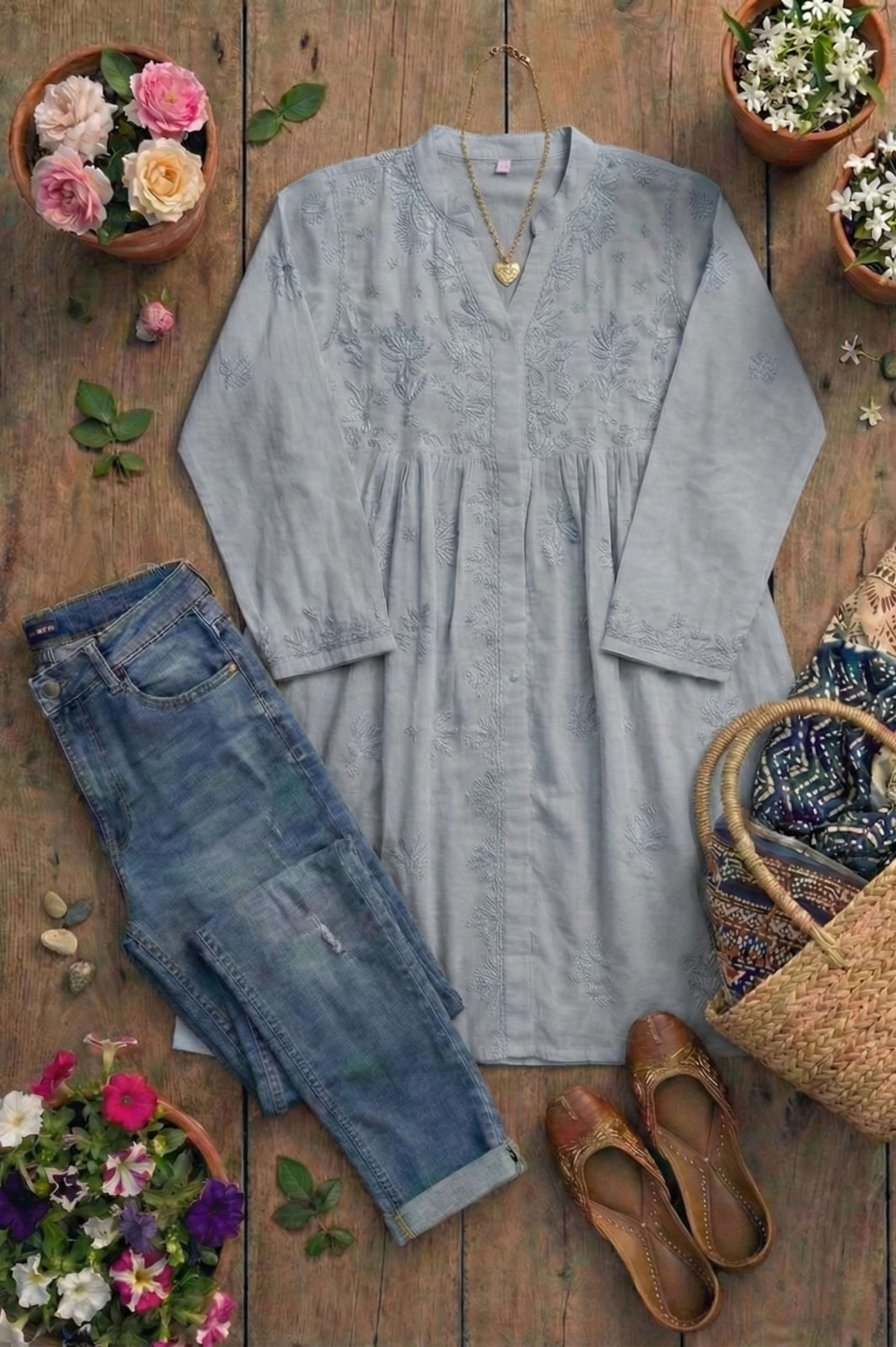 Premium Lucknowi Chikankari Short Anarkali (16kg Heavy Rayon) Lucknowi Chikankari - Full view 8