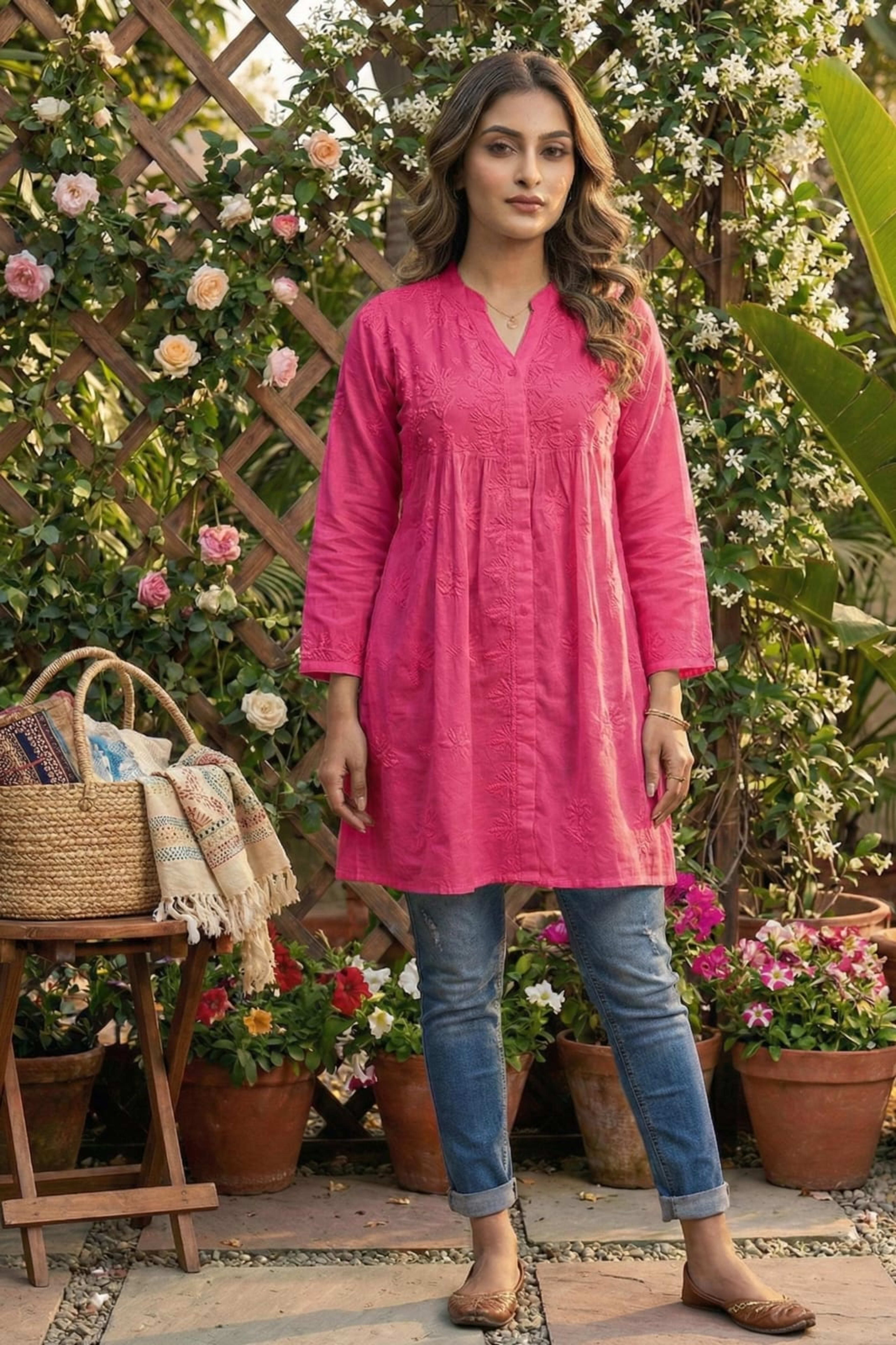 Premium Lucknowi Chikankari Short Anarkali (16kg Heavy Rayon) Lucknowi Chikankari - Full view 9