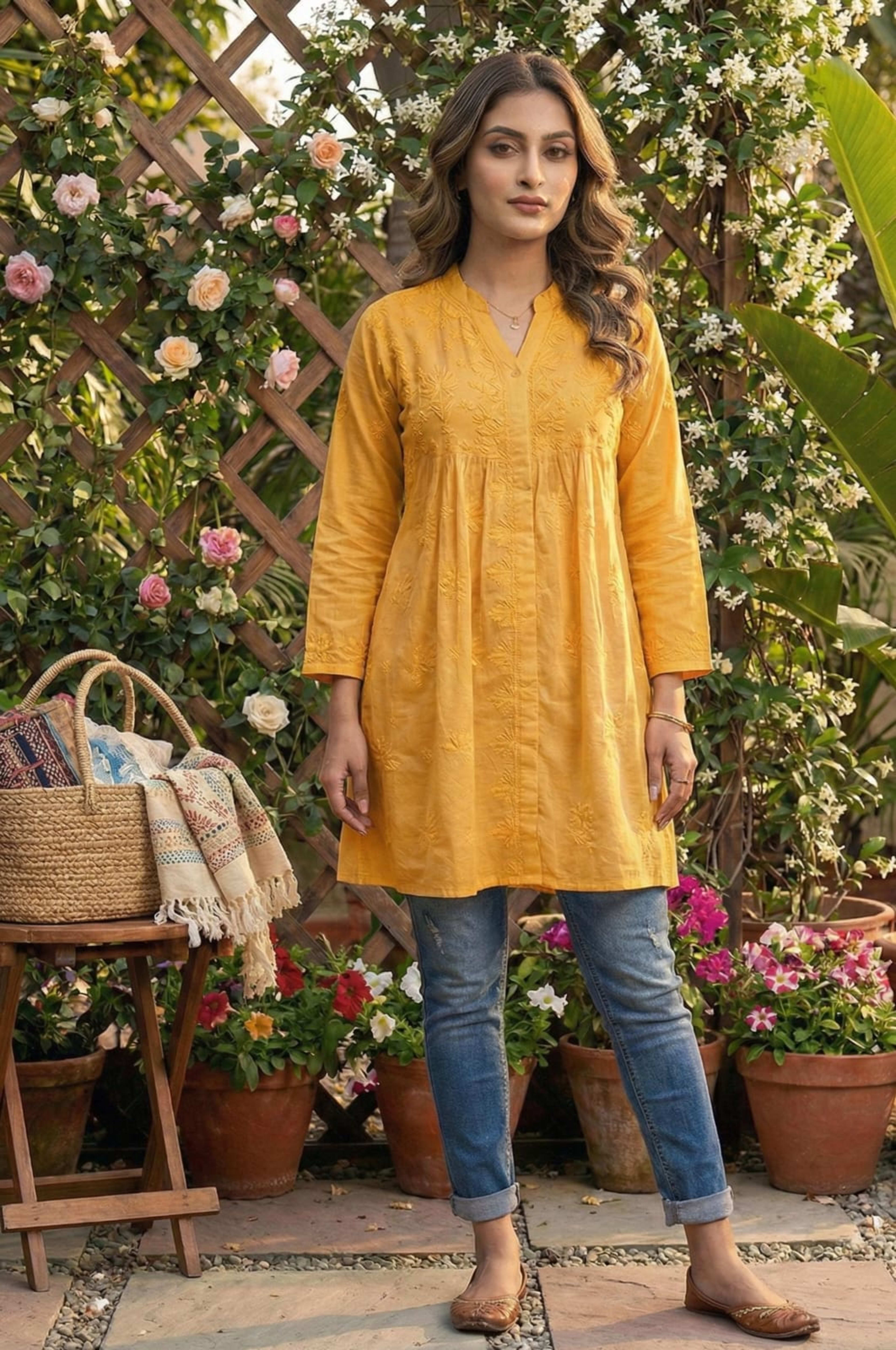 Premium Lucknowi Chikankari Short Anarkali (16kg Heavy Rayon) Lucknowi Chikankari - Full view 12