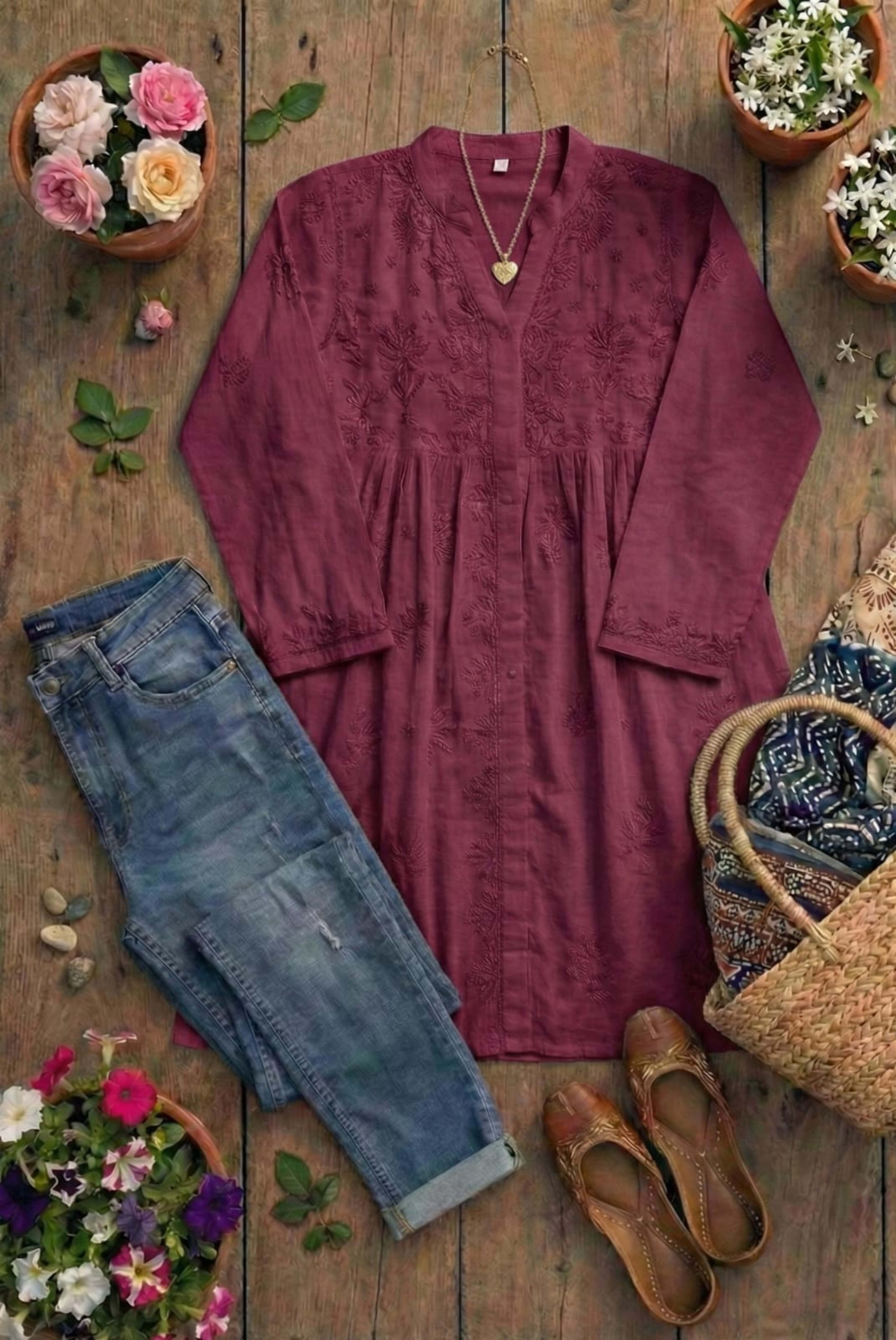 Premium Lucknowi Chikankari Short Anarkali (16kg Heavy Rayon) Lucknowi Chikankari - Full view 13