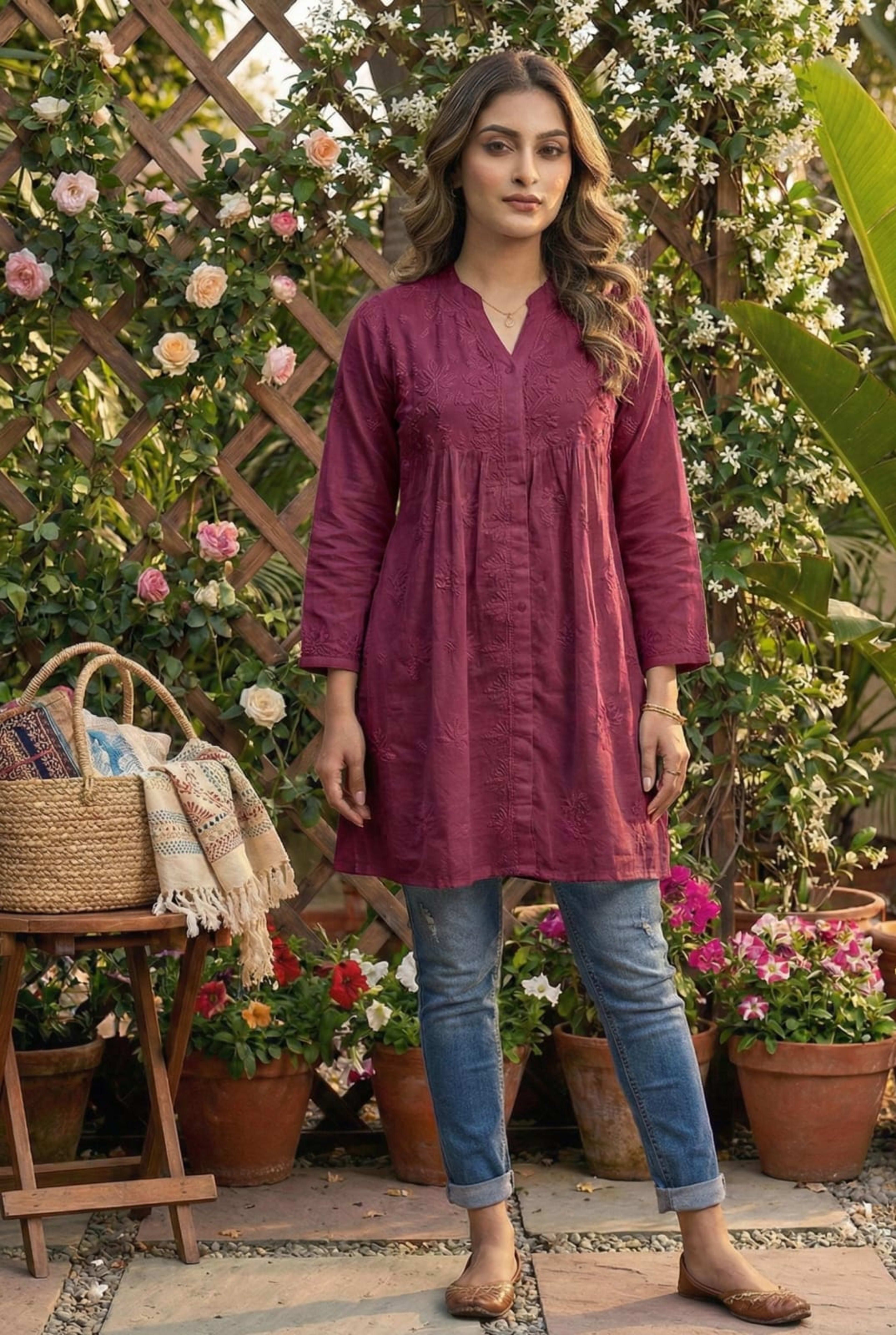 Premium Lucknowi Chikankari Short Anarkali (16kg Heavy Rayon) Lucknowi Chikankari - Full view 14