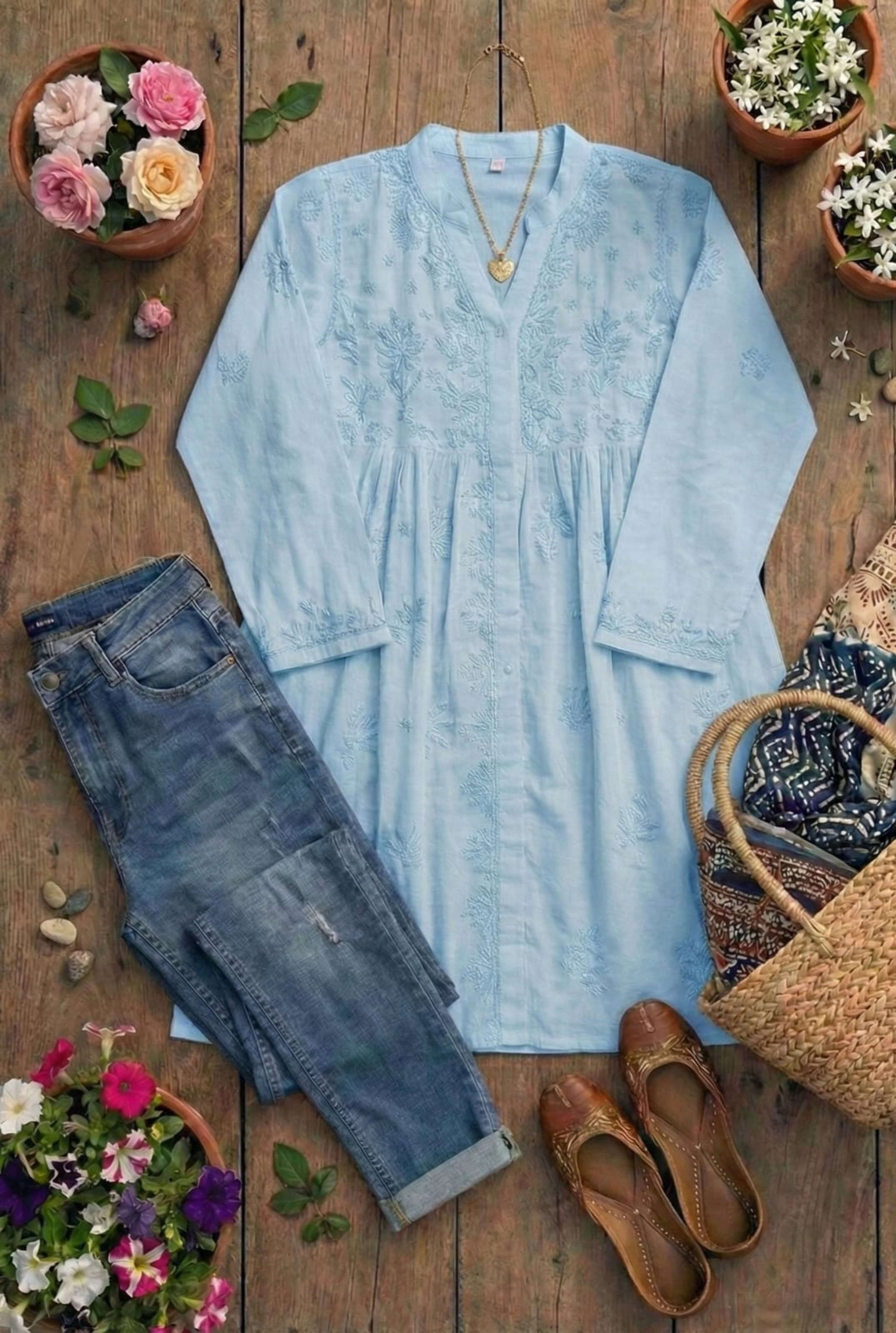 Premium Lucknowi Chikankari Short Anarkali (16kg Heavy Rayon) Lucknowi Chikankari - Full view 15