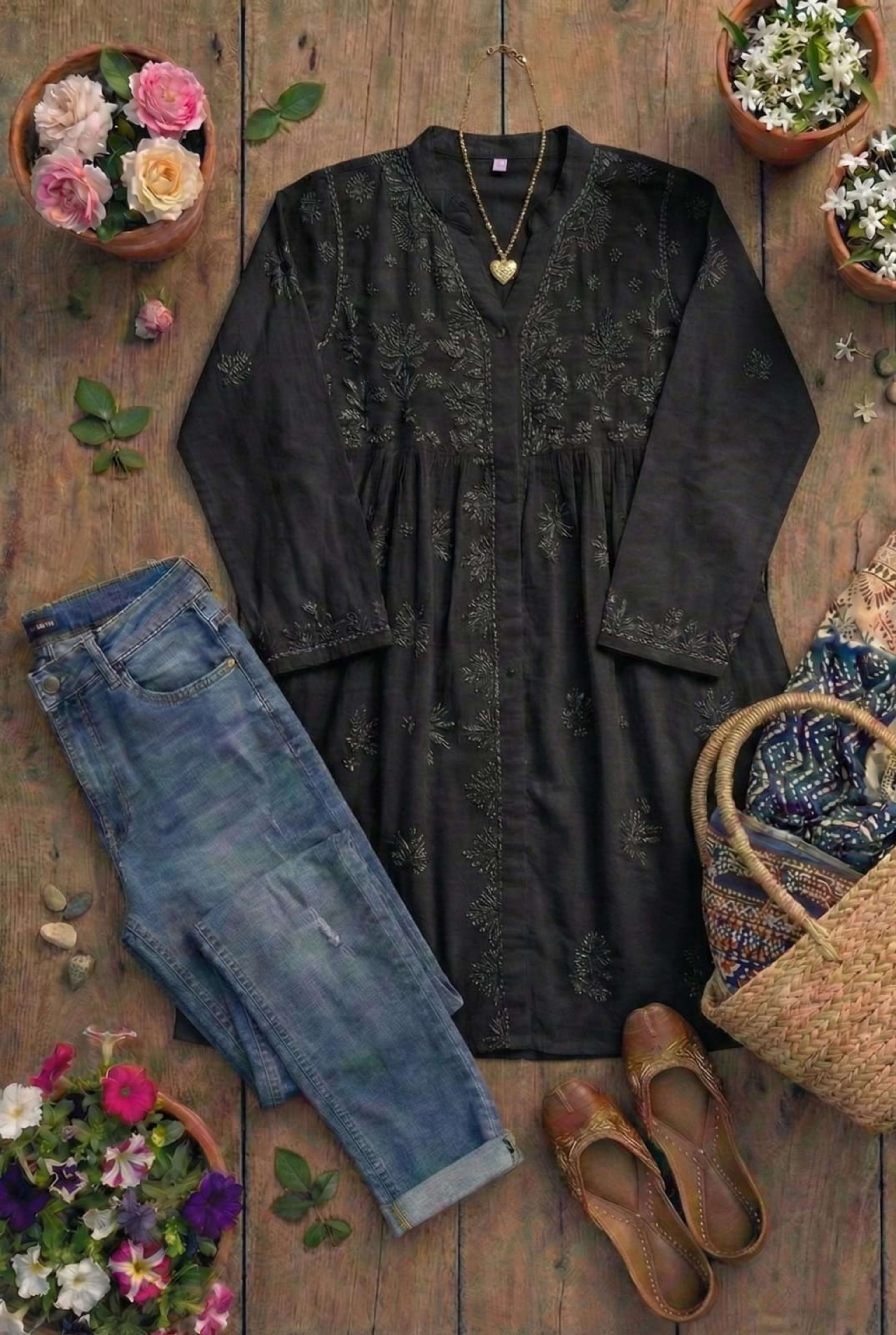 Premium Lucknowi Chikankari Short Anarkali (16kg Heavy Rayon) Lucknowi Chikankari - Full view 17