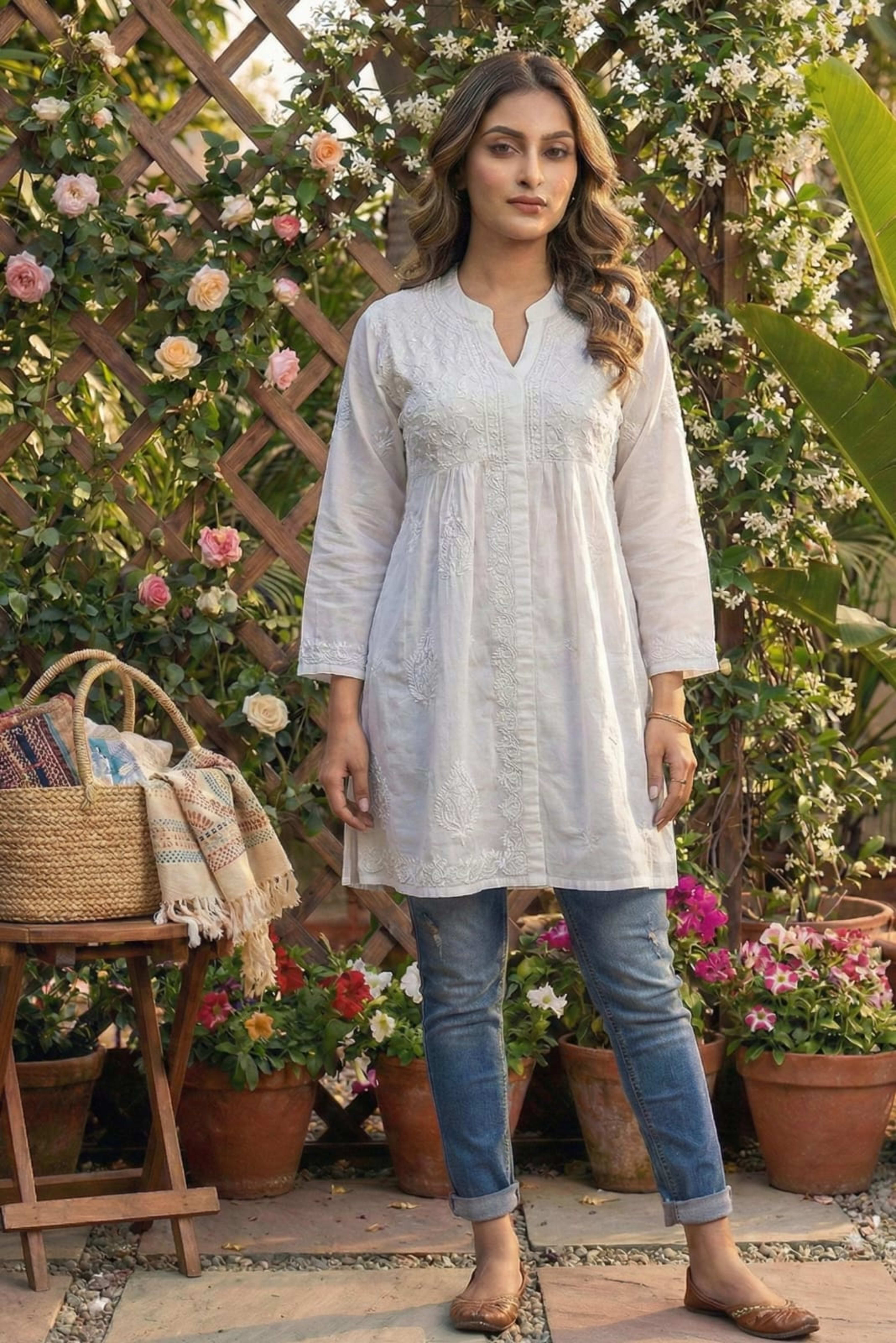 Premium Lucknowi Chikankari Short Anarkali (16kg Heavy Rayon) Lucknowi Chikankari - Full view 21