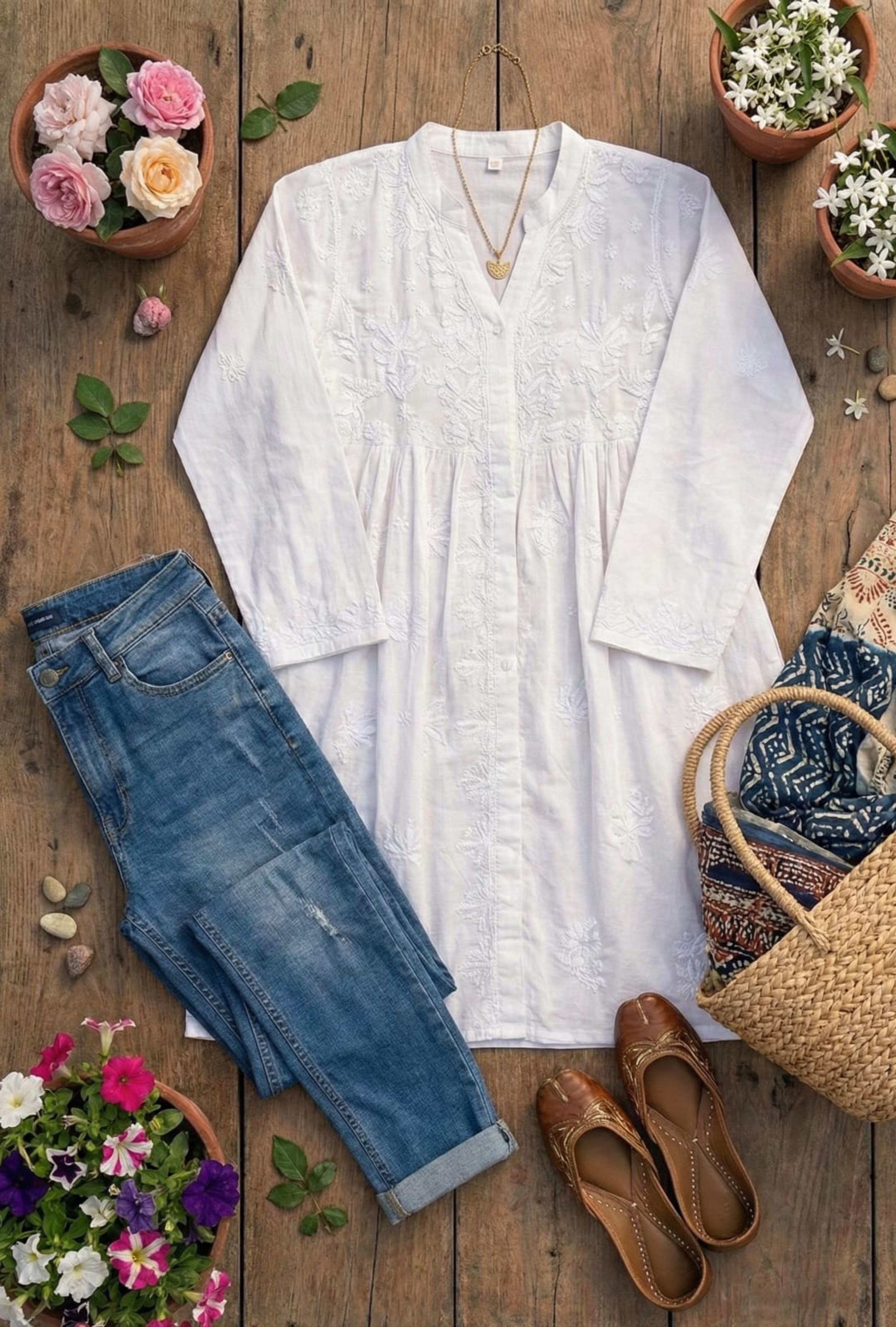 Premium Lucknowi Chikankari Short Anarkali (16kg Heavy Rayon) Lucknowi Chikankari - Full view 22