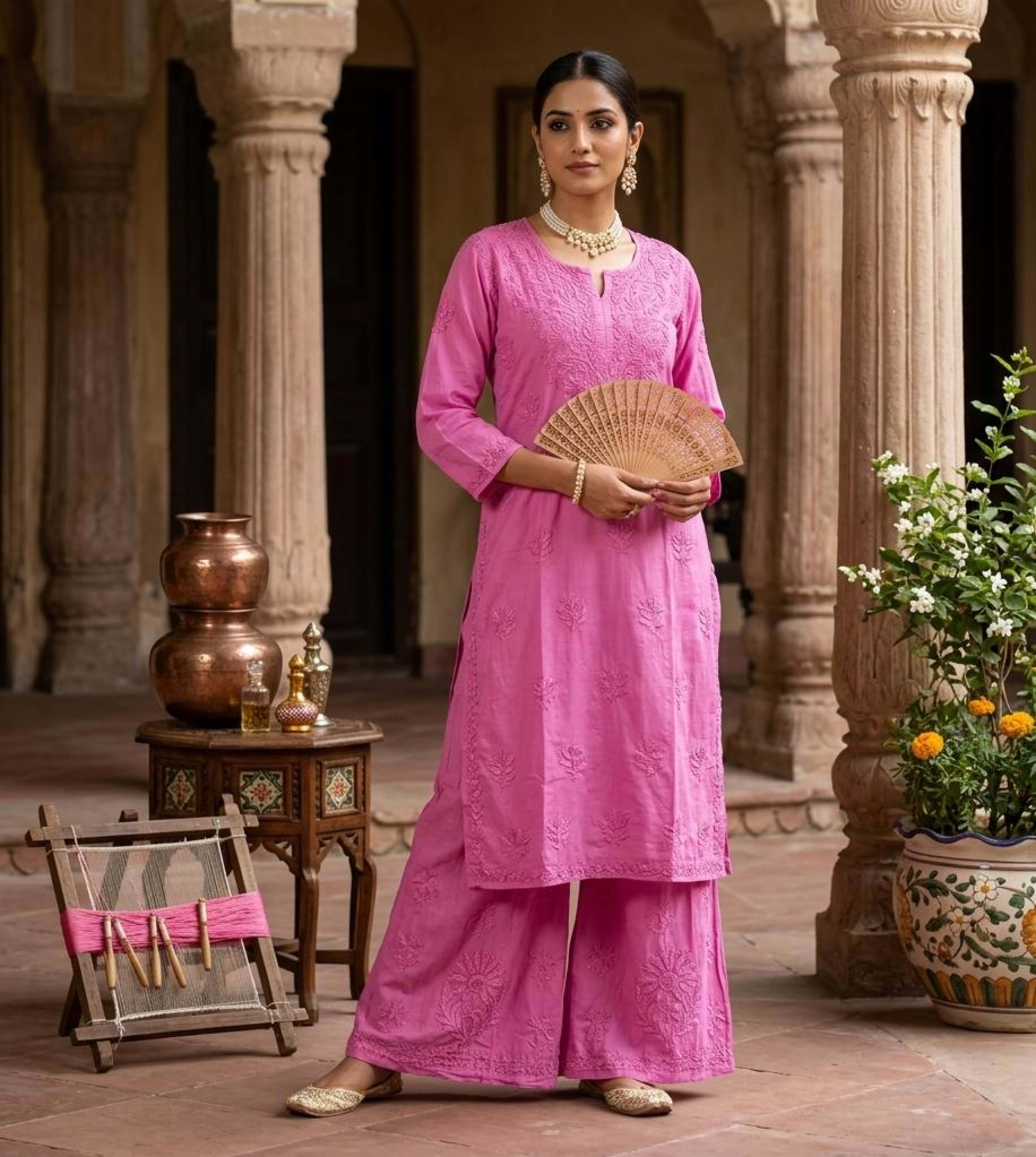 Royal Rayon Handcrafted Chikankari Set - Authentic Lucknowi Chikankari - Size 48-60 - Pairahan Chikan