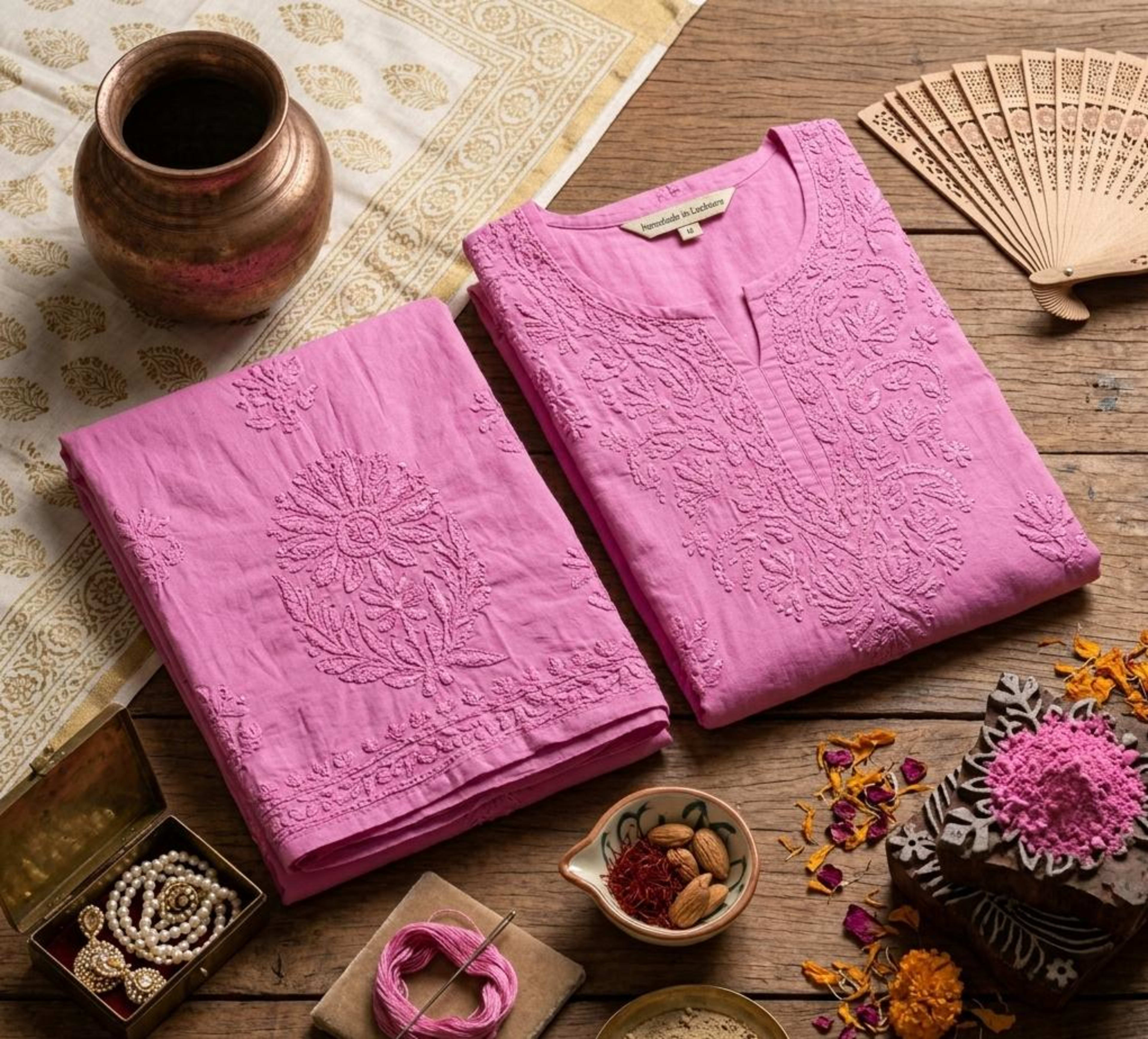 Royal Rayon Handcrafted Chikankari Set Lucknowi Chikankari - Full view 3