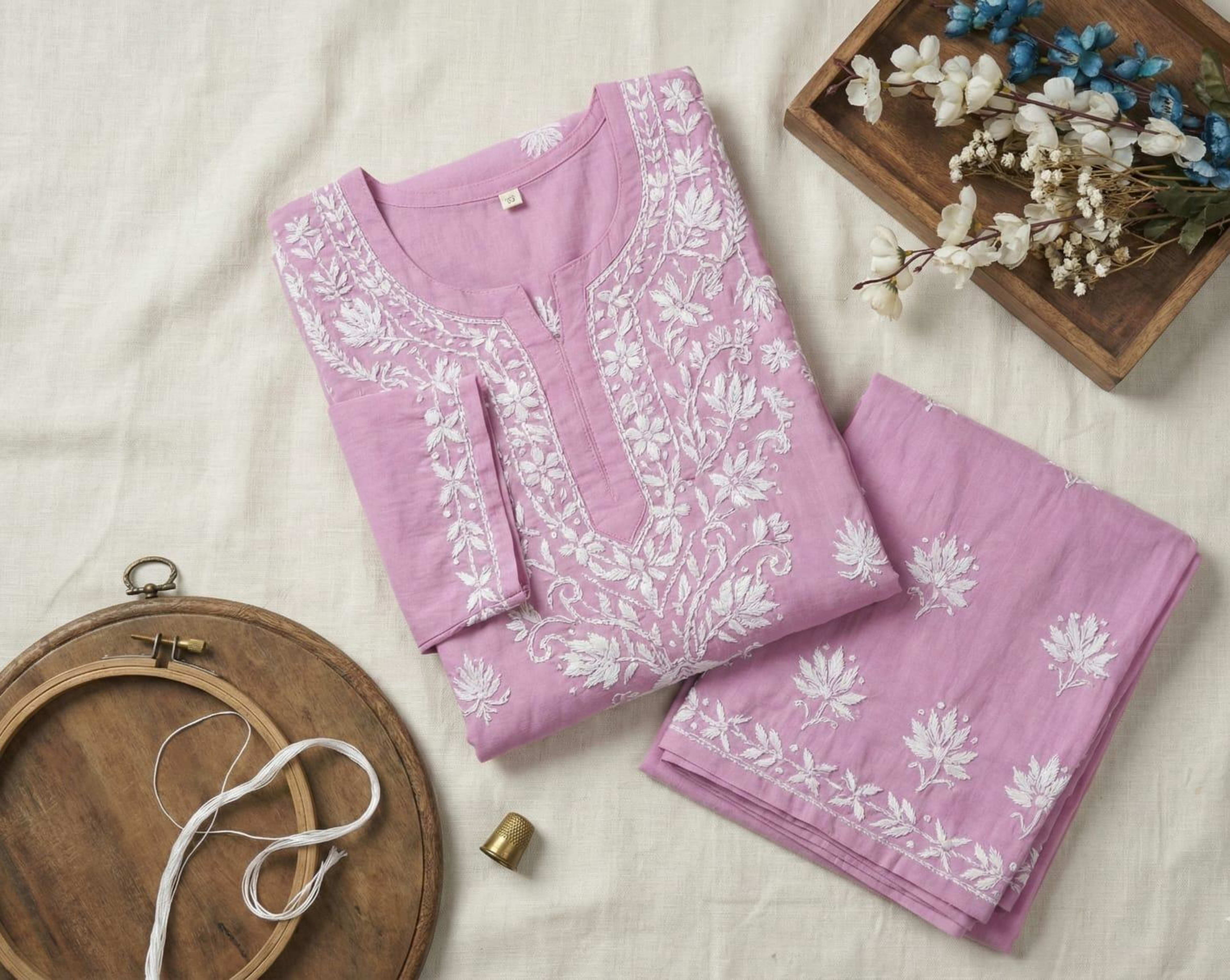 Soft-Touch Rayon Handcrafted Chikankari Set Lucknowi Chikankari - Full view 2