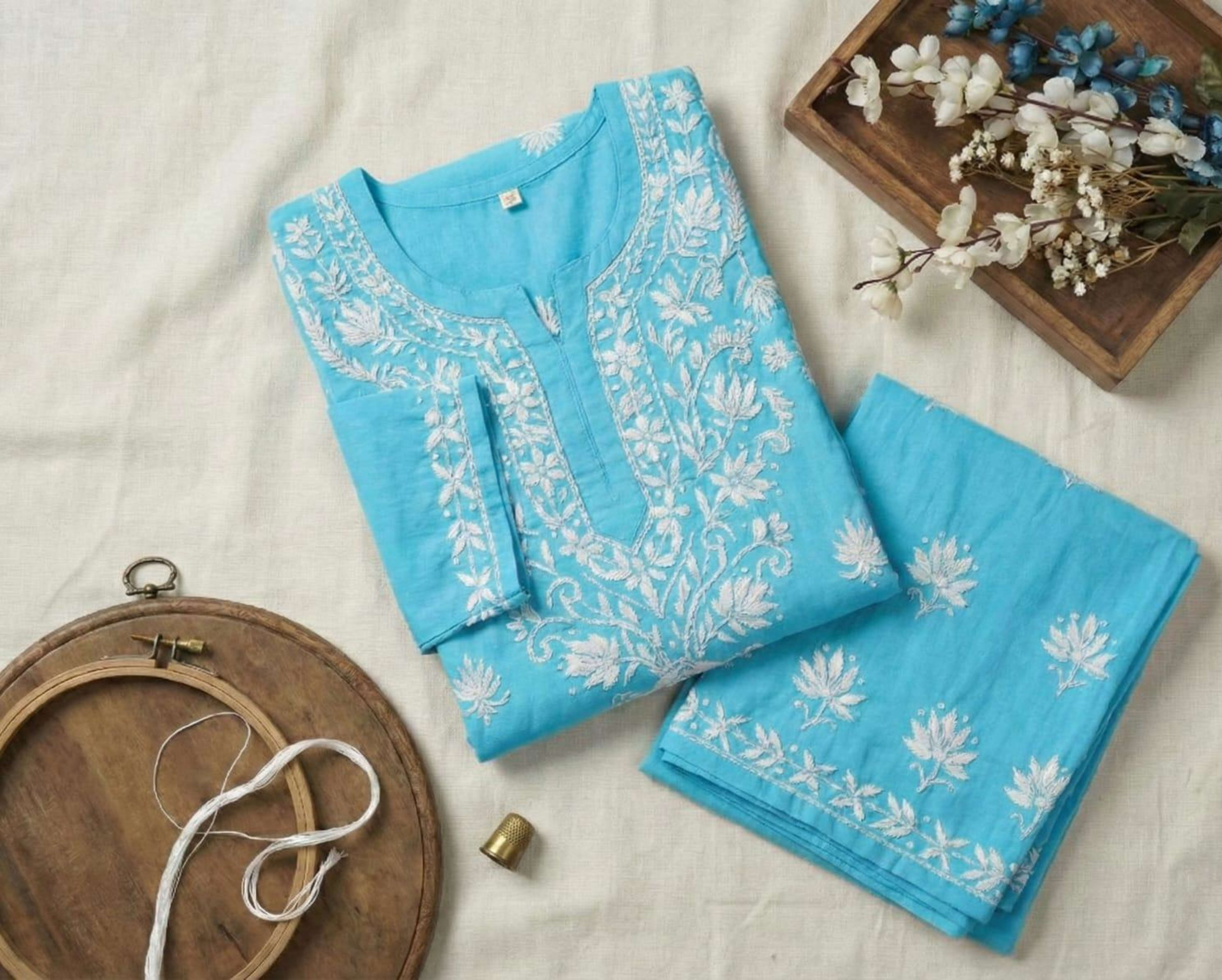 Soft-Touch Rayon Handcrafted Chikankari Set Lucknowi Chikankari - Full view 5