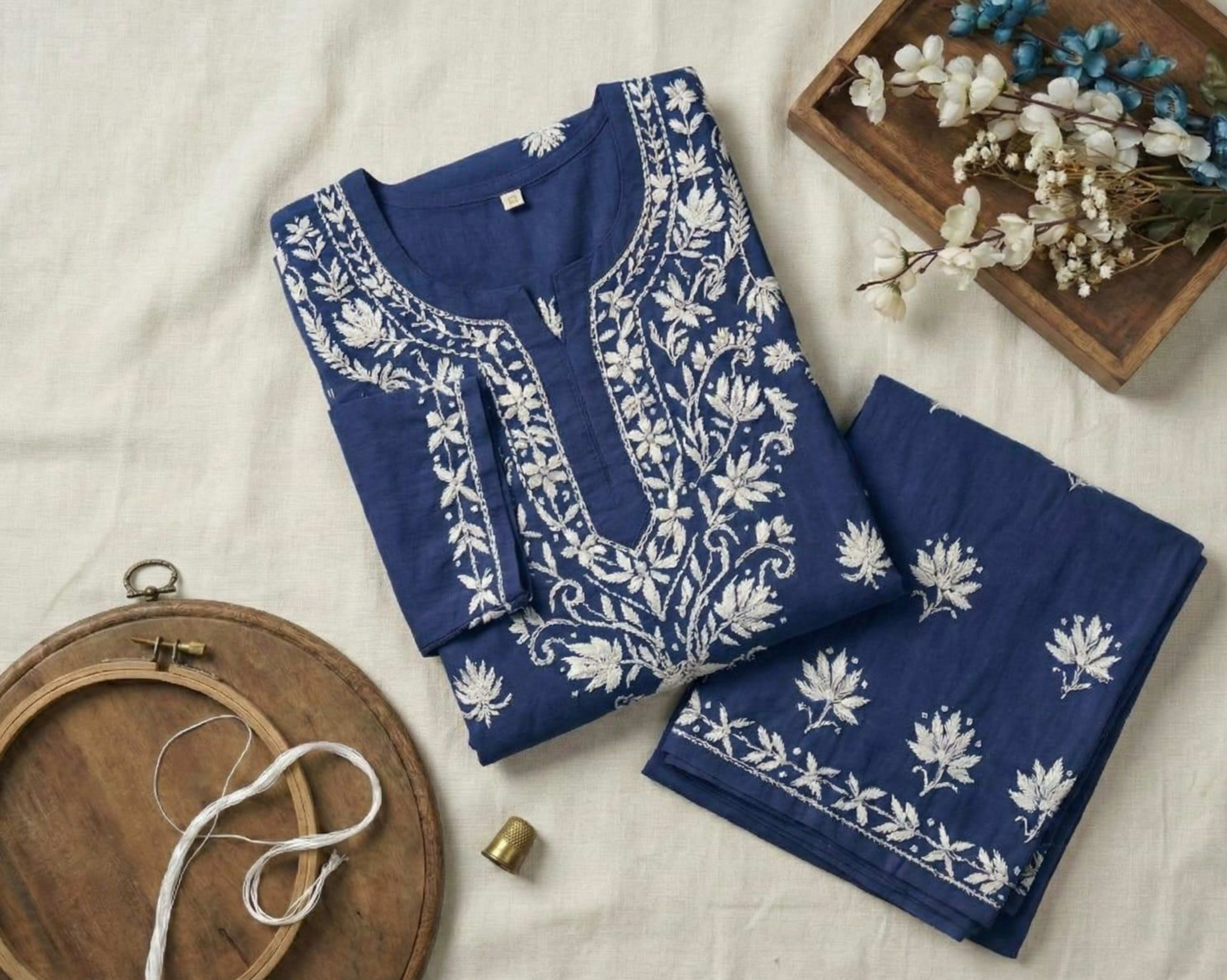 Soft-Touch Rayon Handcrafted Chikankari Set Lucknowi Chikankari - Full view 6