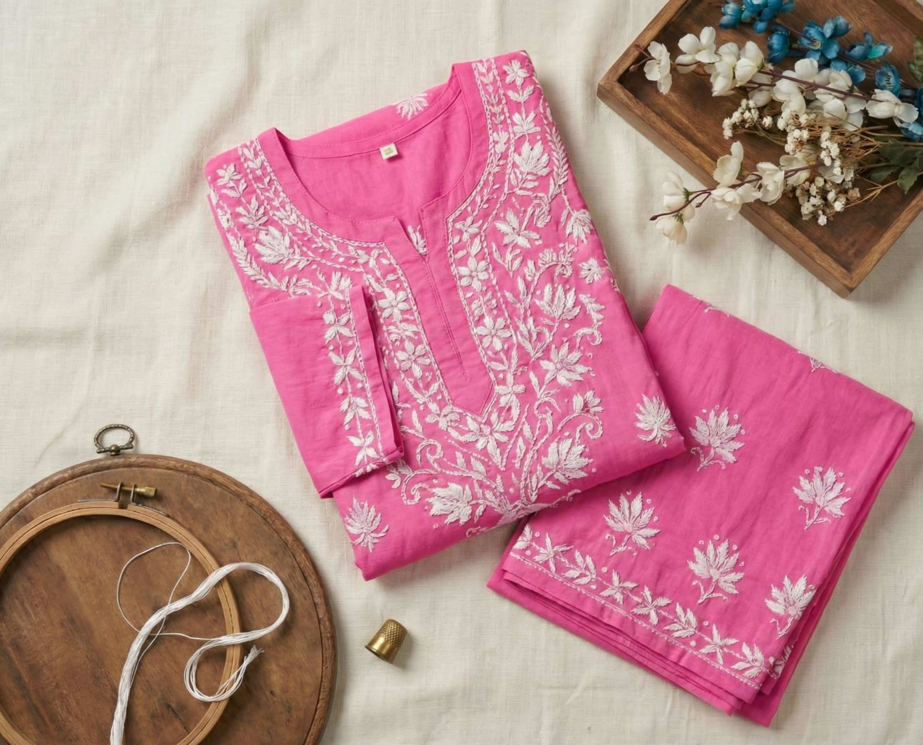 Soft-Touch Rayon Handcrafted Chikankari Set Lucknowi Chikankari - Full view 7