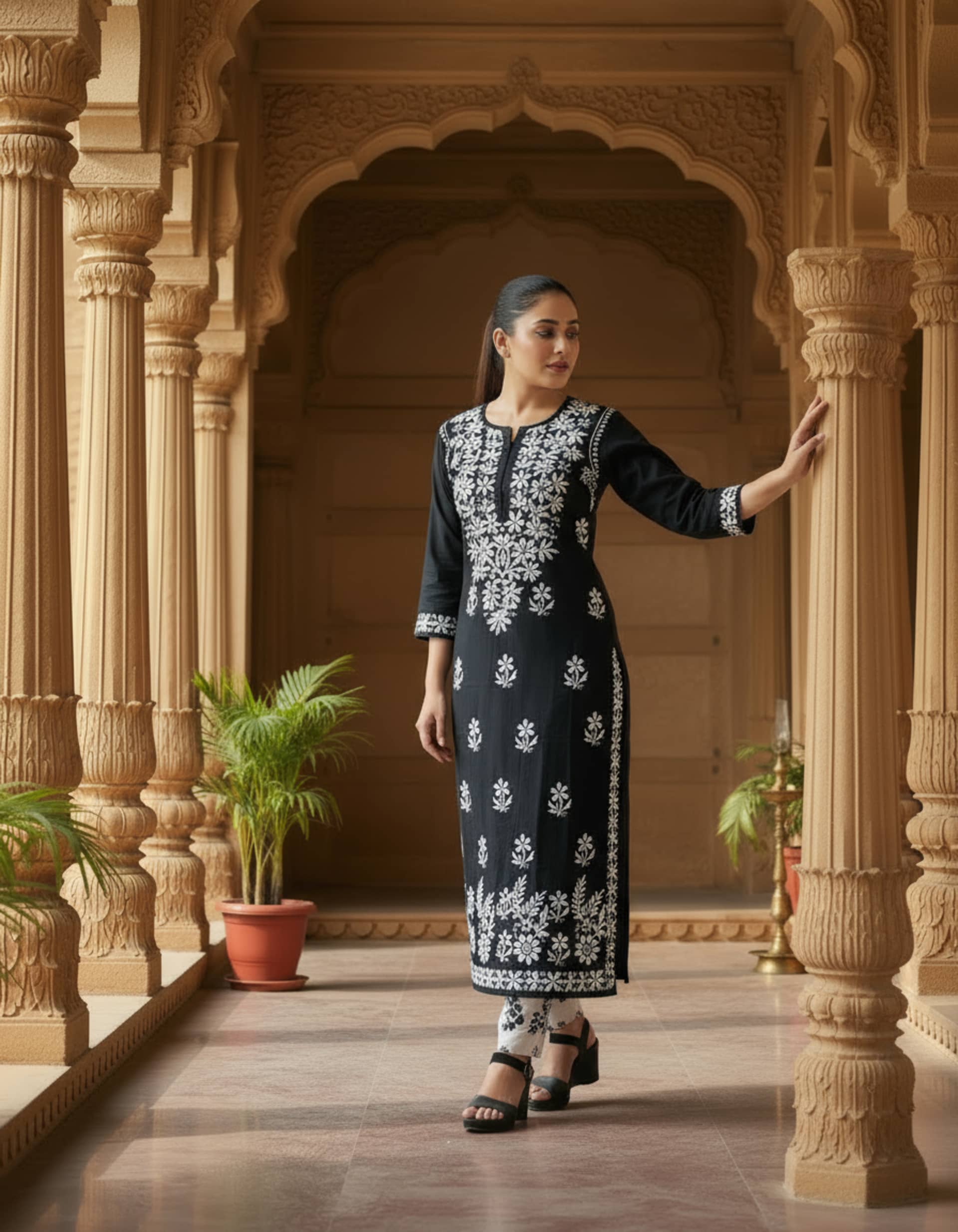 Lucknowi Handwork Chikankari Kurti – White Thread - Authentic Lucknowi Chikankari