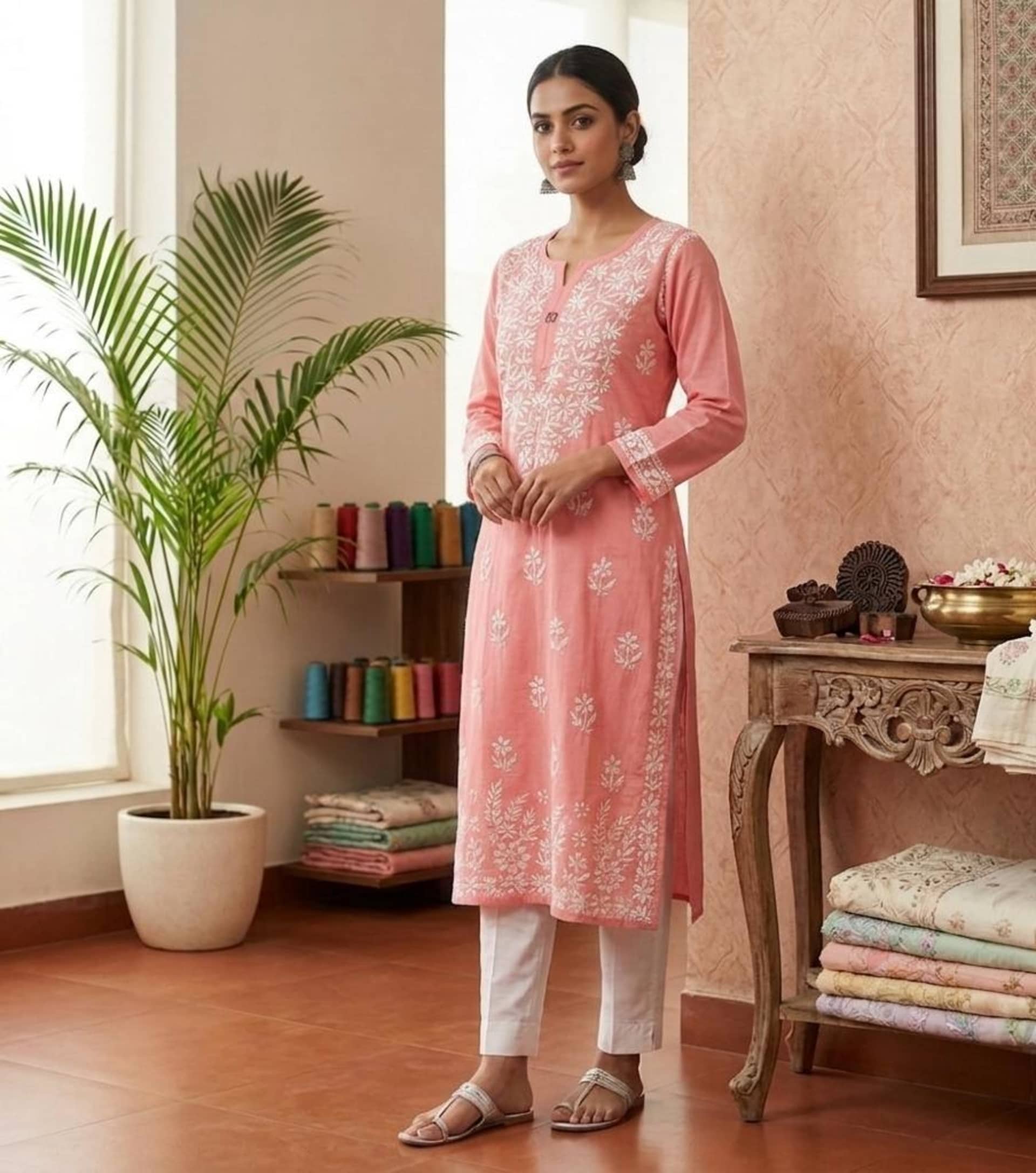 Sukoon-e-Chikankari Premium Rayon Kurti - Authentic Lucknowi Chikankari