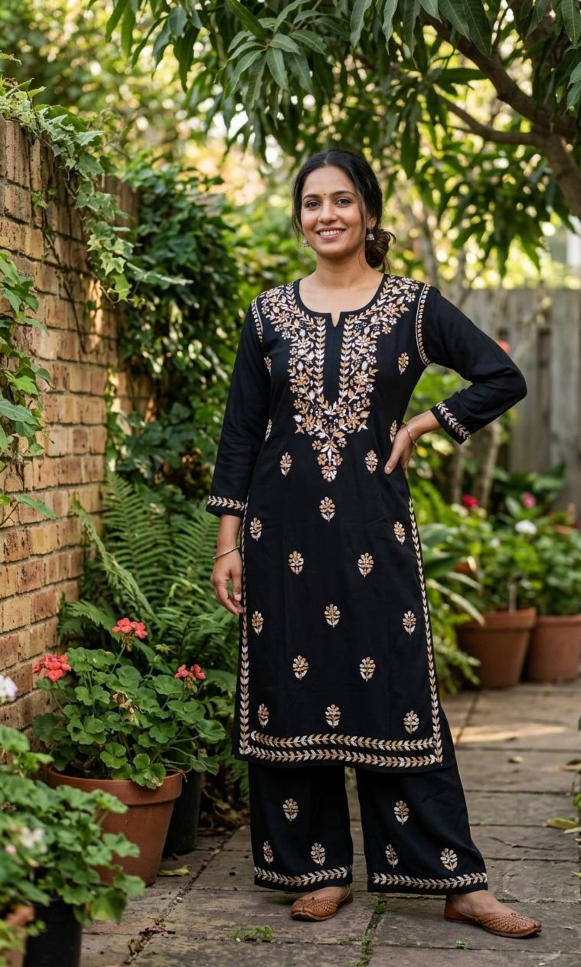 Heritage Glow – Shaded Handwork Chikankari Rayon Kurta & Plazzo Set - Authentic Lucknowi Chikankari
