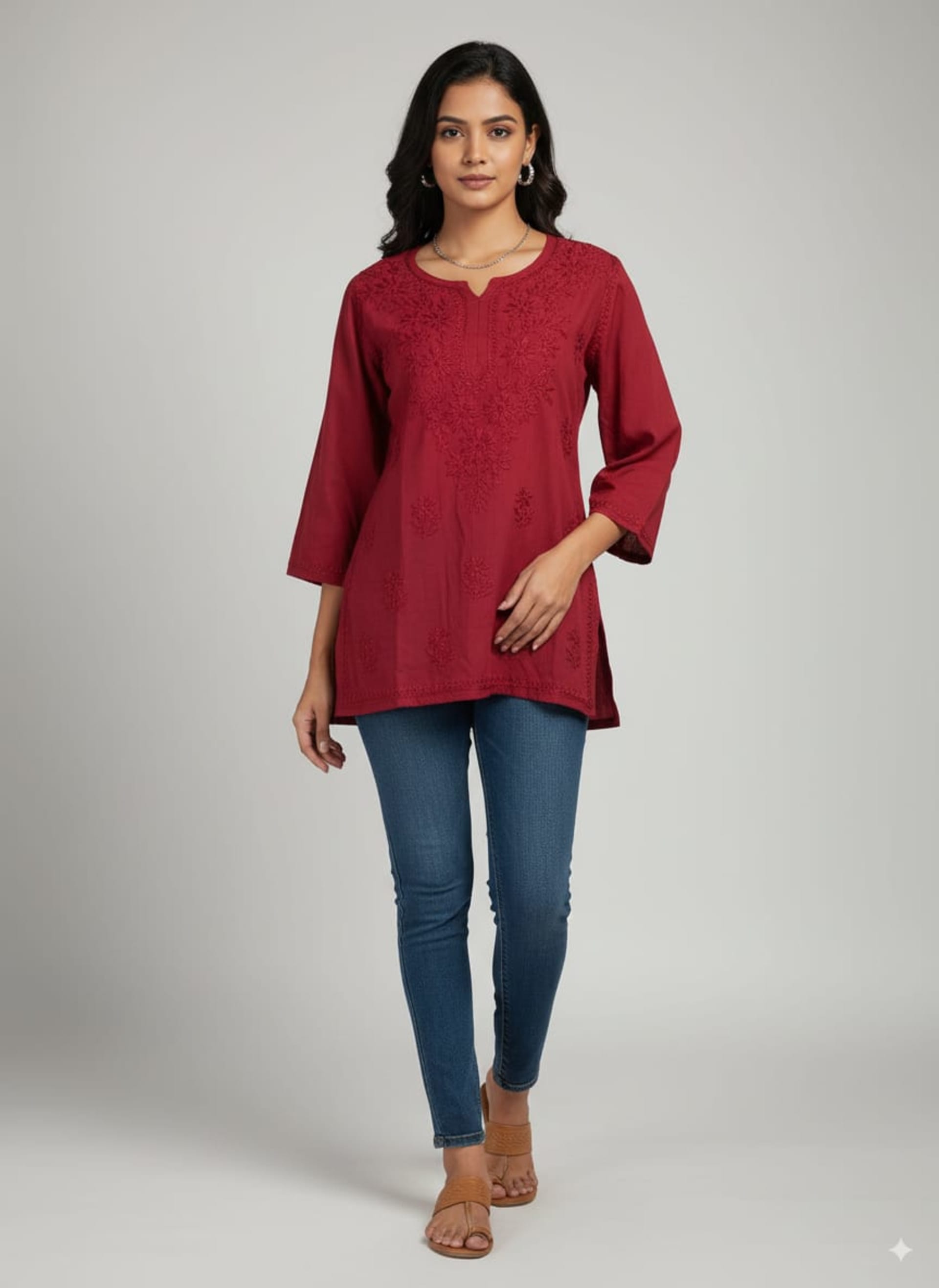 NOOR CHIKANKARI SHORT TOP Lucknowi Chikankari - Full view 3