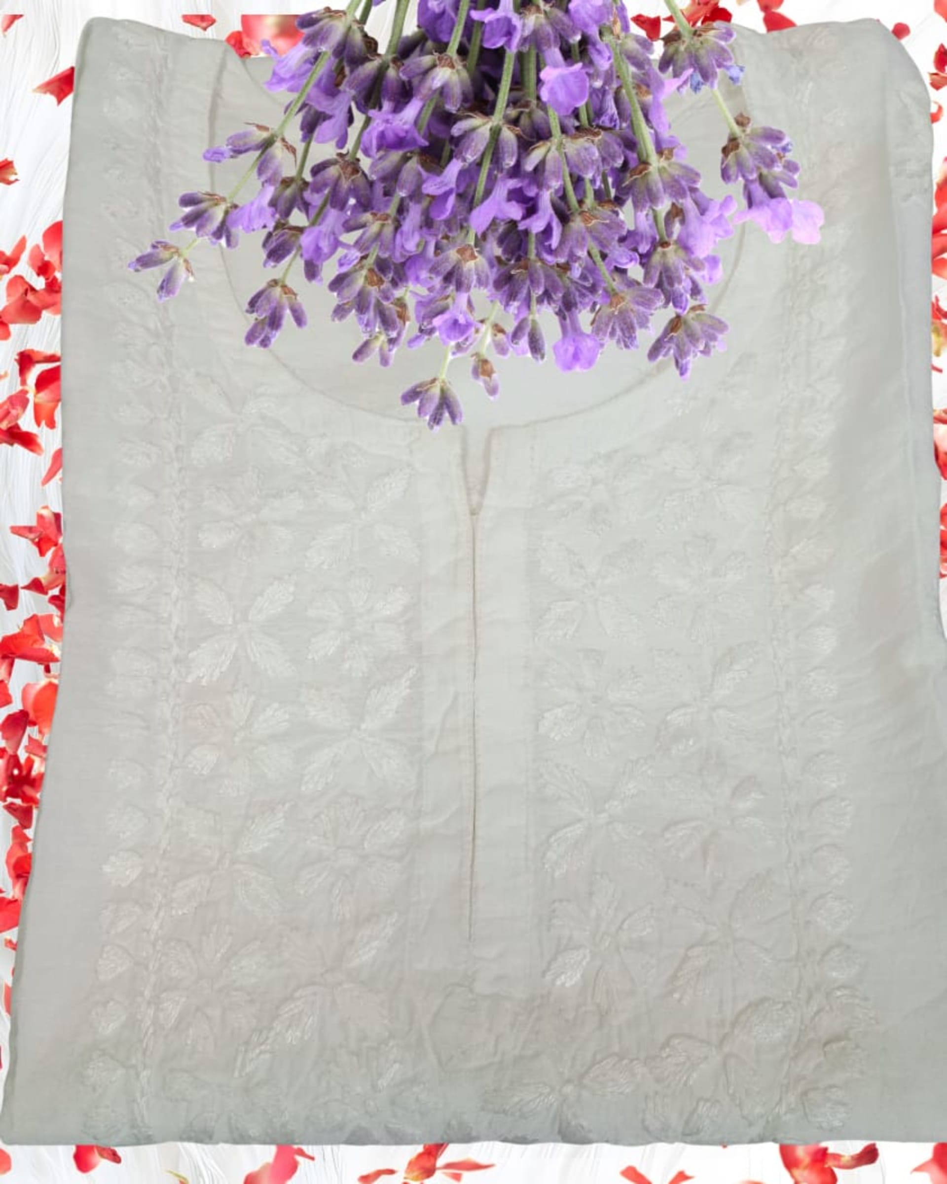 Pairahan Chikan – White Lucknowi Chikankari Short Top Lucknowi Chikankari - Full view 4