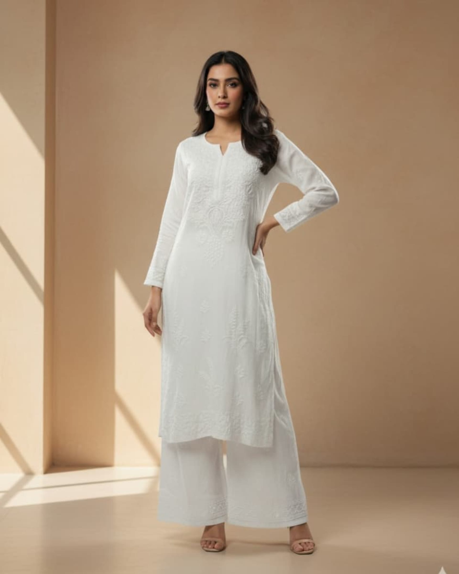 Pure Rayon Lucknowi Chikankari Kurti with Matching Plazzo – Handcrafted Artistry from Lucknow Lucknowi Chikankari - Full view 2