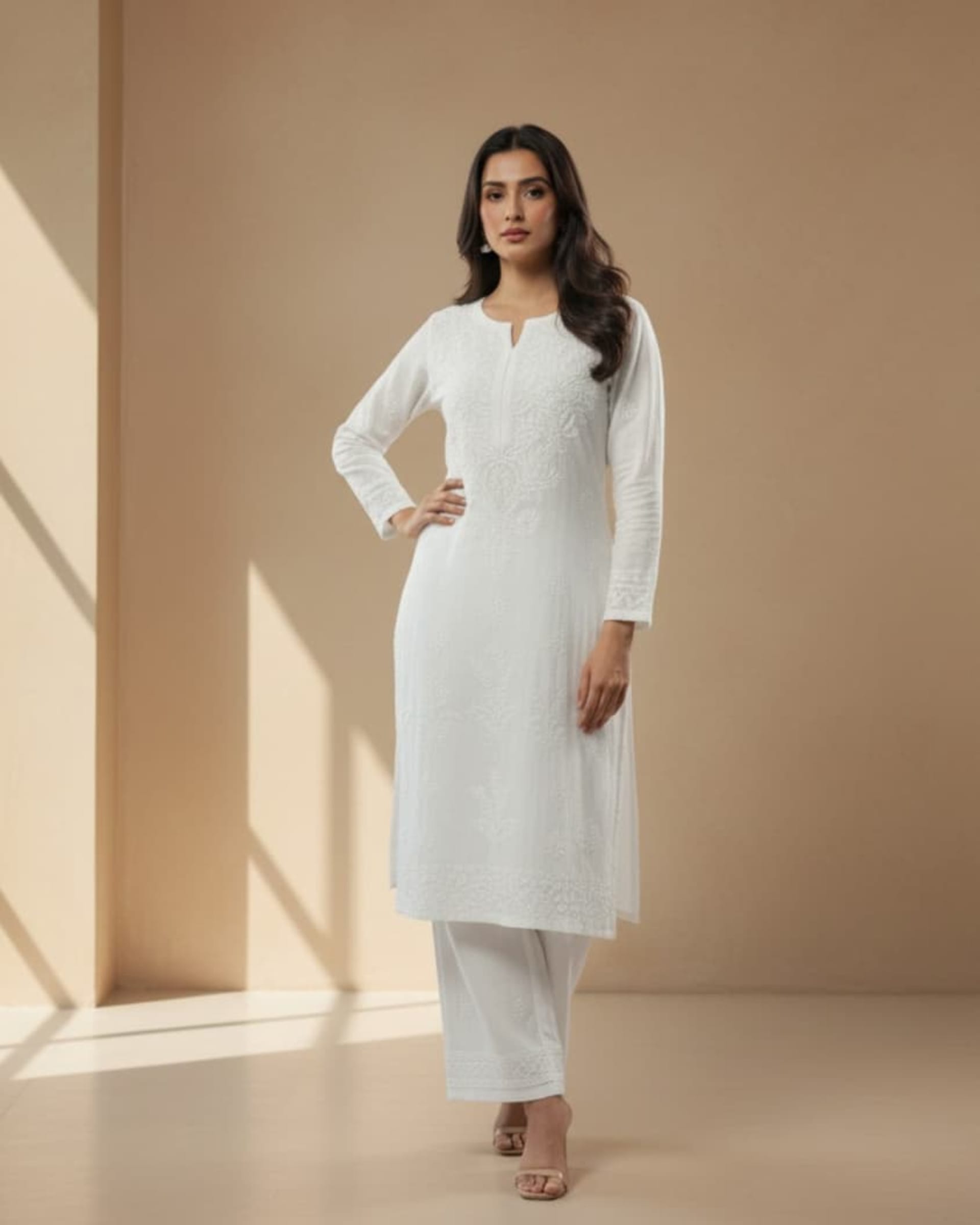 Pure Rayon Lucknowi Chikankari Kurti with Matching Plazzo – Handcrafted Artistry from Lucknow Lucknowi Chikankari - Full view 3