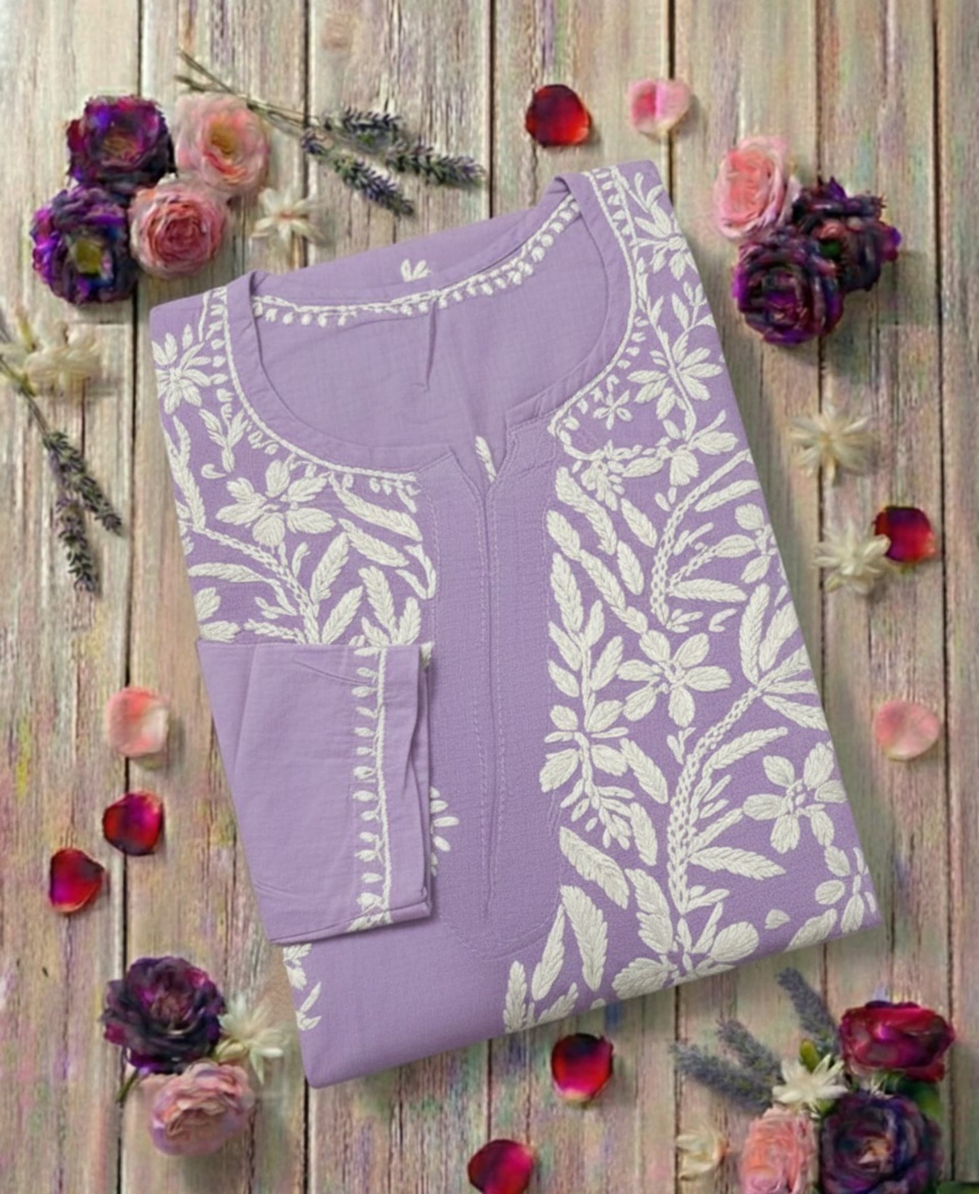 Authentic Lucknowi Handwork Chikankari Short Kurti - Premium Rayon (18+ Colors) Lucknowi Chikankari - Full view 4