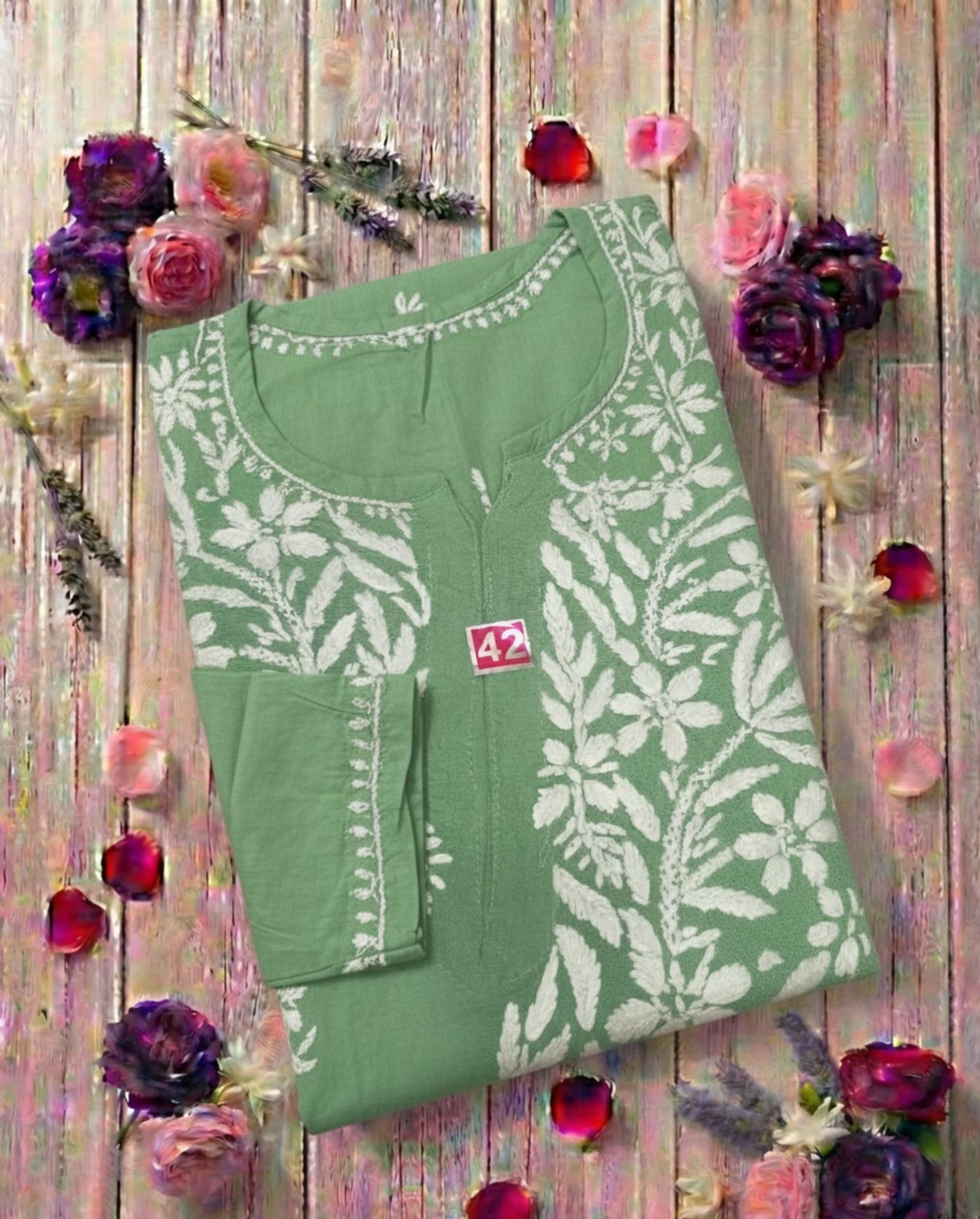 Authentic Lucknowi Handwork Chikankari Short Kurti - Premium Rayon (18+ Colors) Lucknowi Chikankari - Full view 5
