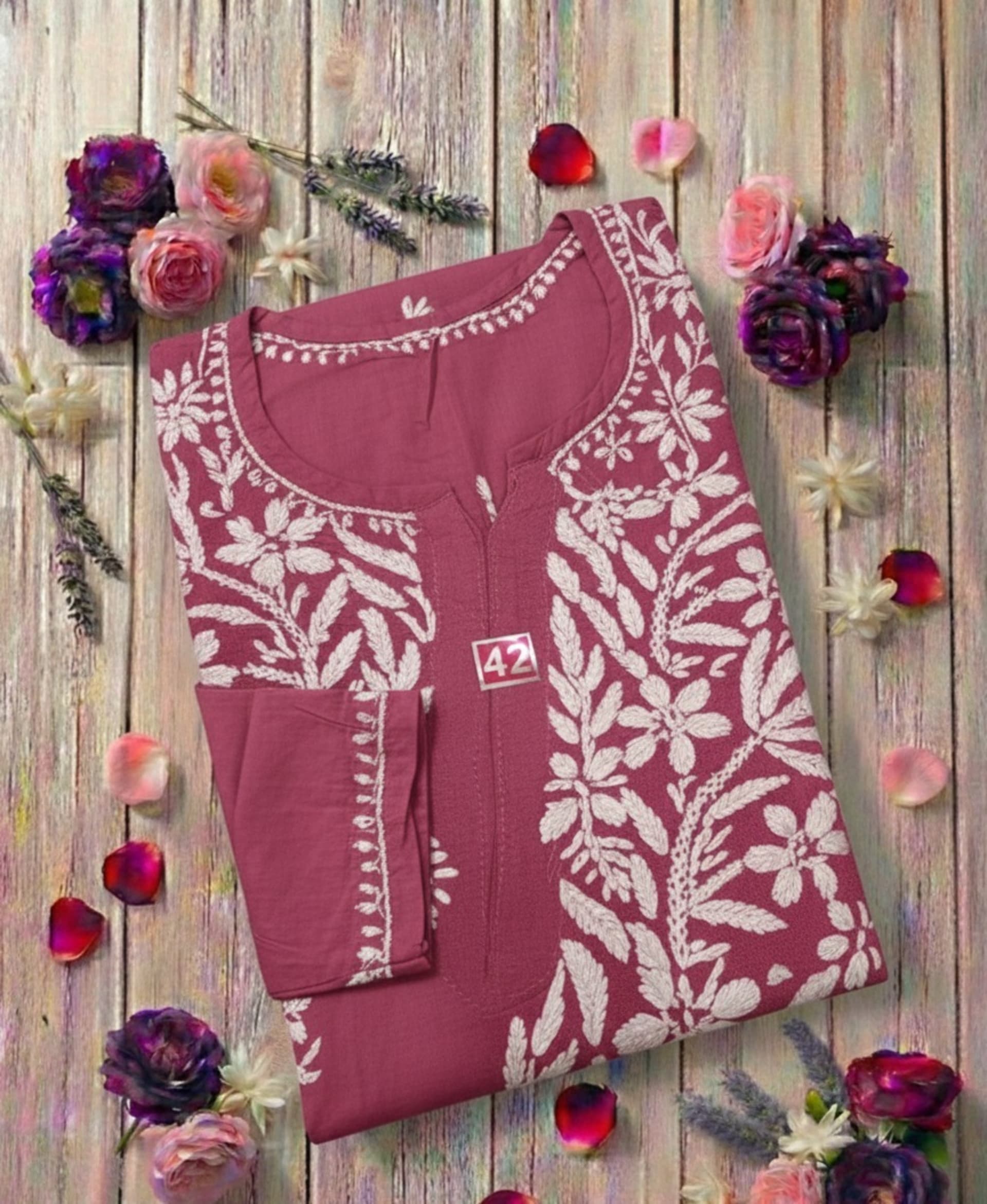 Authentic Lucknowi Handwork Chikankari Short Kurti - Premium Rayon (18+ Colors) Lucknowi Chikankari - Full view 7