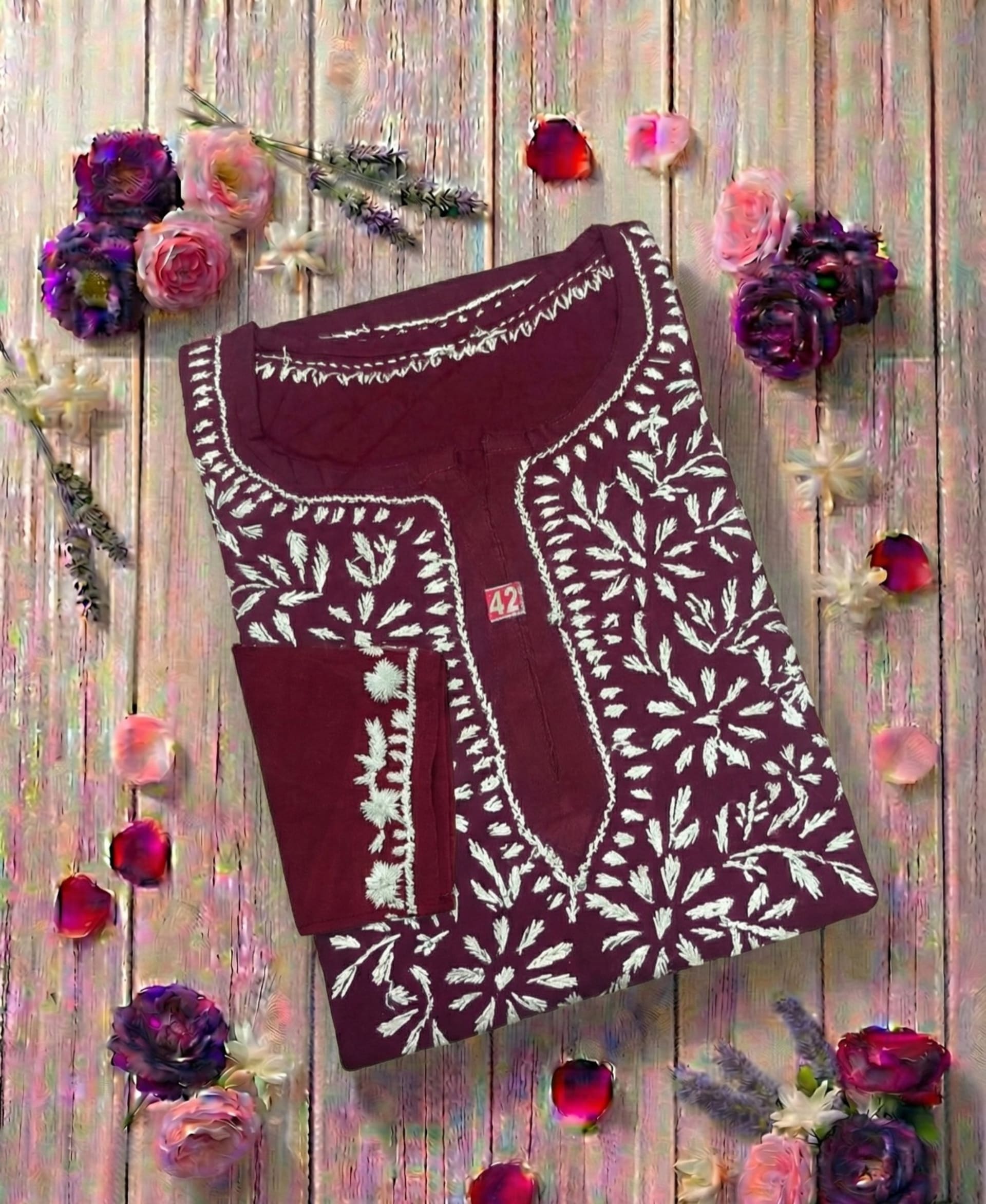 Authentic Lucknowi Handwork Chikankari Short Kurti - Premium Rayon (18+ Colors) Lucknowi Chikankari - Full view 10