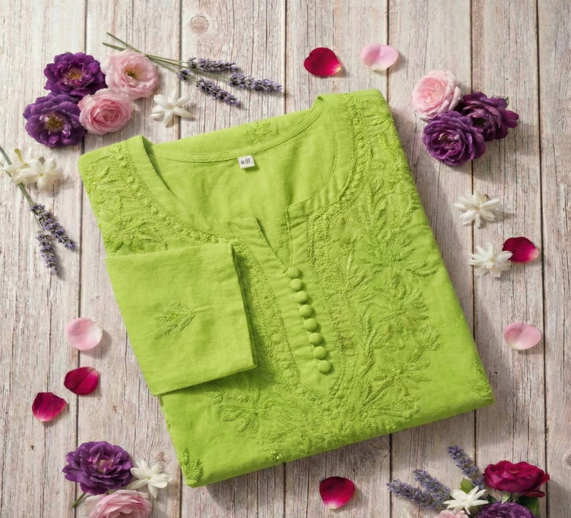 Premium Dobby Weave Cotton Handwork Kurta for Women (Opaque - No Inner Required) Lucknowi Chikankari - Full view 6