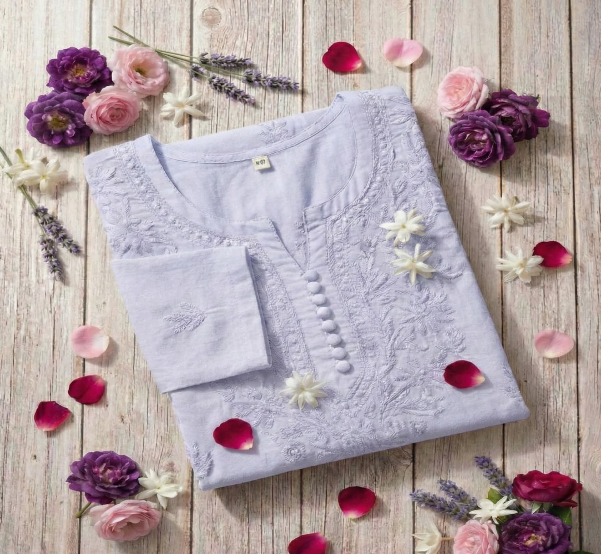 Premium Dobby Weave Cotton Handwork Kurta for Women (Opaque - No Inner Required) Lucknowi Chikankari - Full view 9