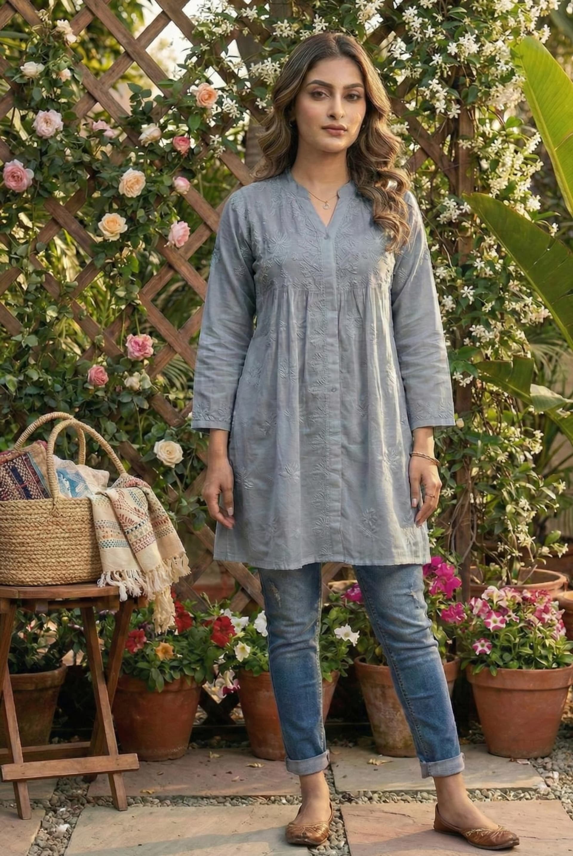 Premium Lucknowi Chikankari Short Anarkali (16kg Heavy Rayon) Lucknowi Chikankari - Full view 7